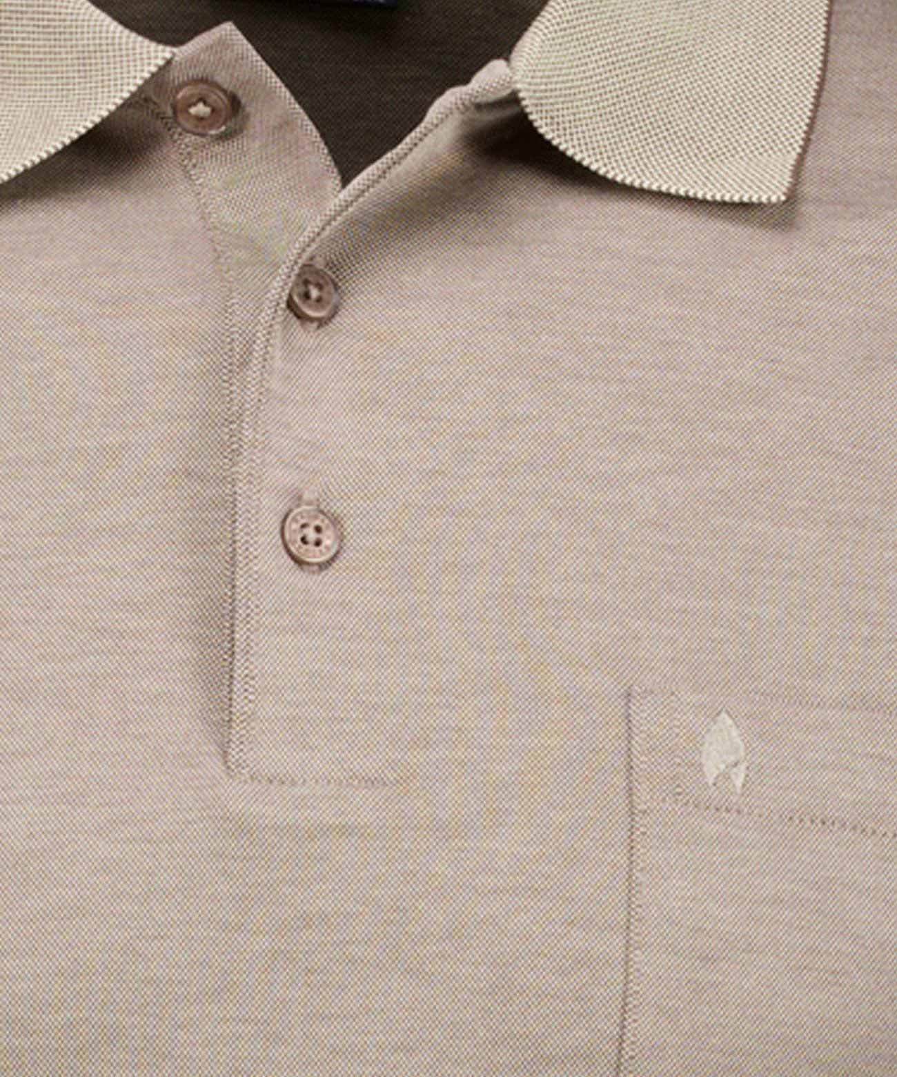 Softknit-Polo mit Brusttasche, Langarm (Beige Mel)