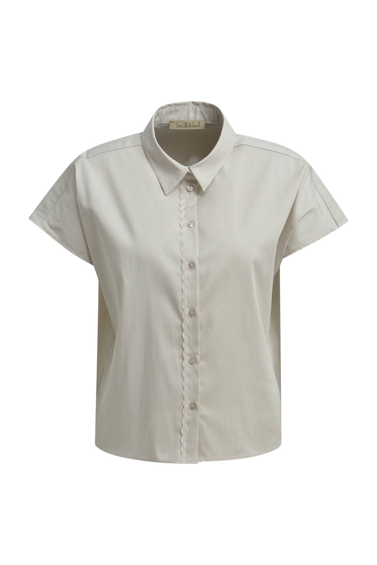 Dropped shoulder shirt collar blouse (Sand)