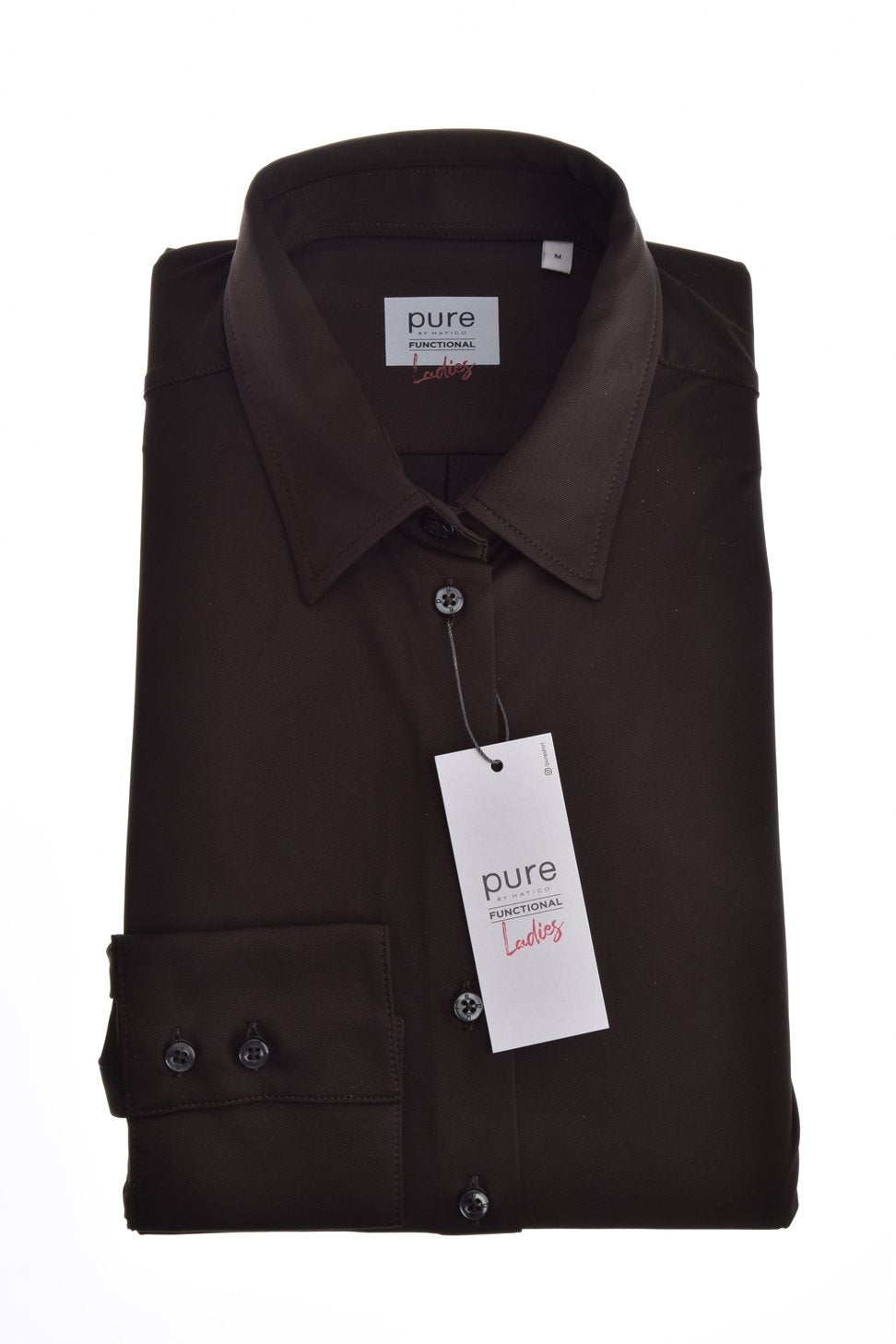 PURE- Functional Bluse modern fit Langarm (Uni Dunkelbraun)