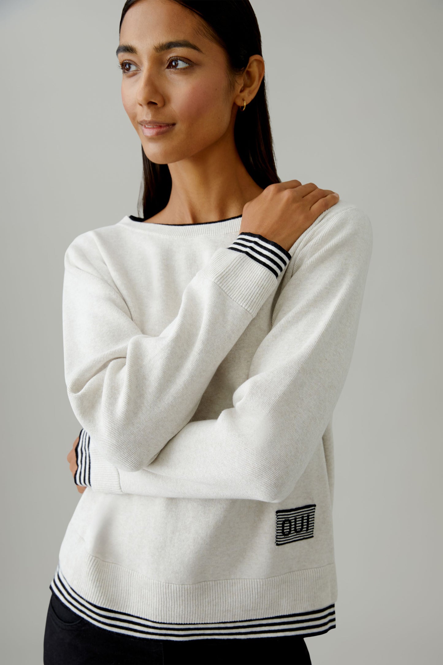 LEEZA Pullover reine Baumwolle (White Black)