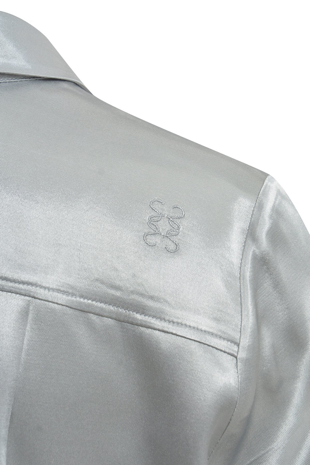 Shiny Shirt Collar Blouse (Silver)
