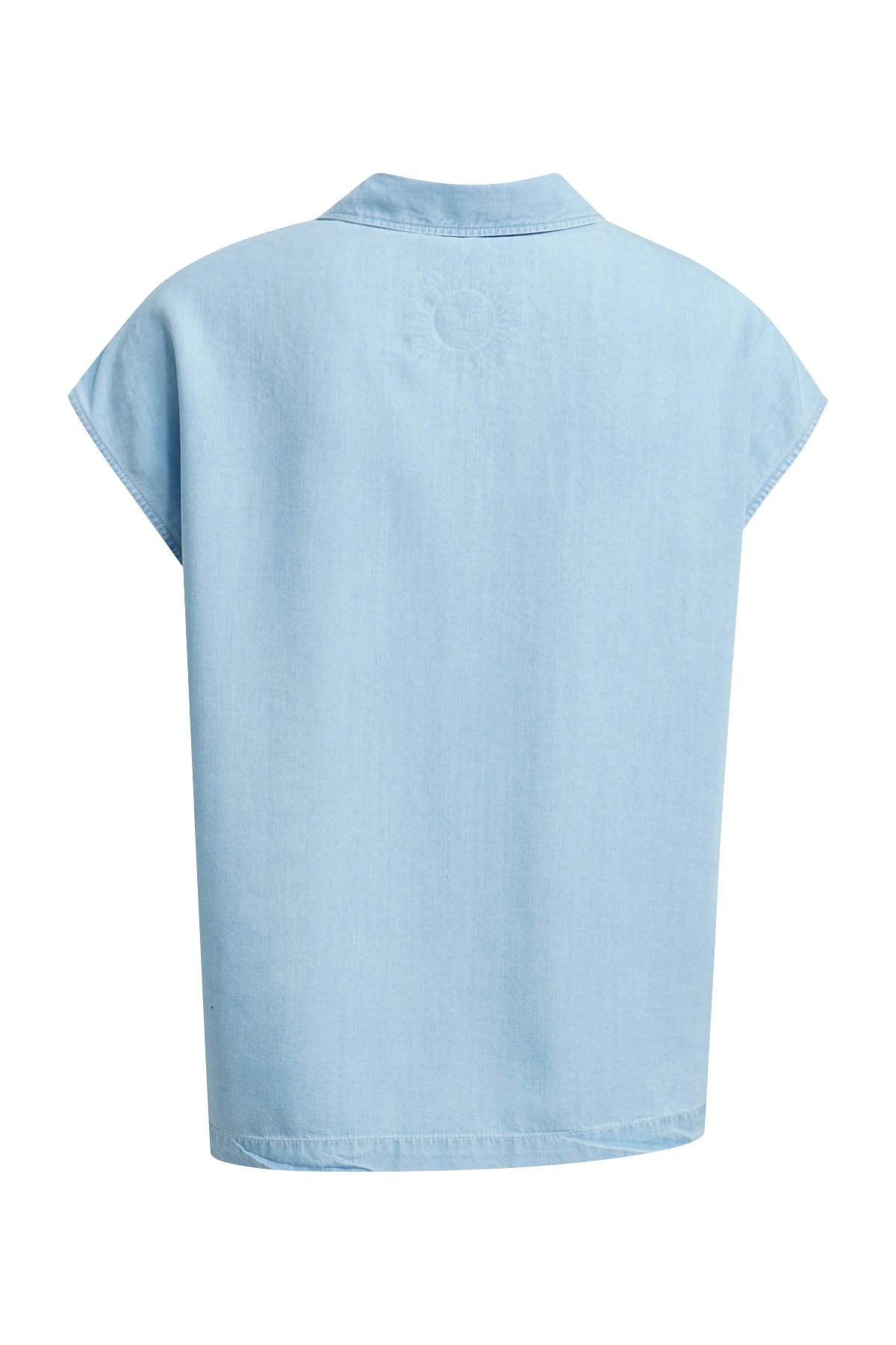 Lyocell Denim Blouse with Bows (Light Denim)