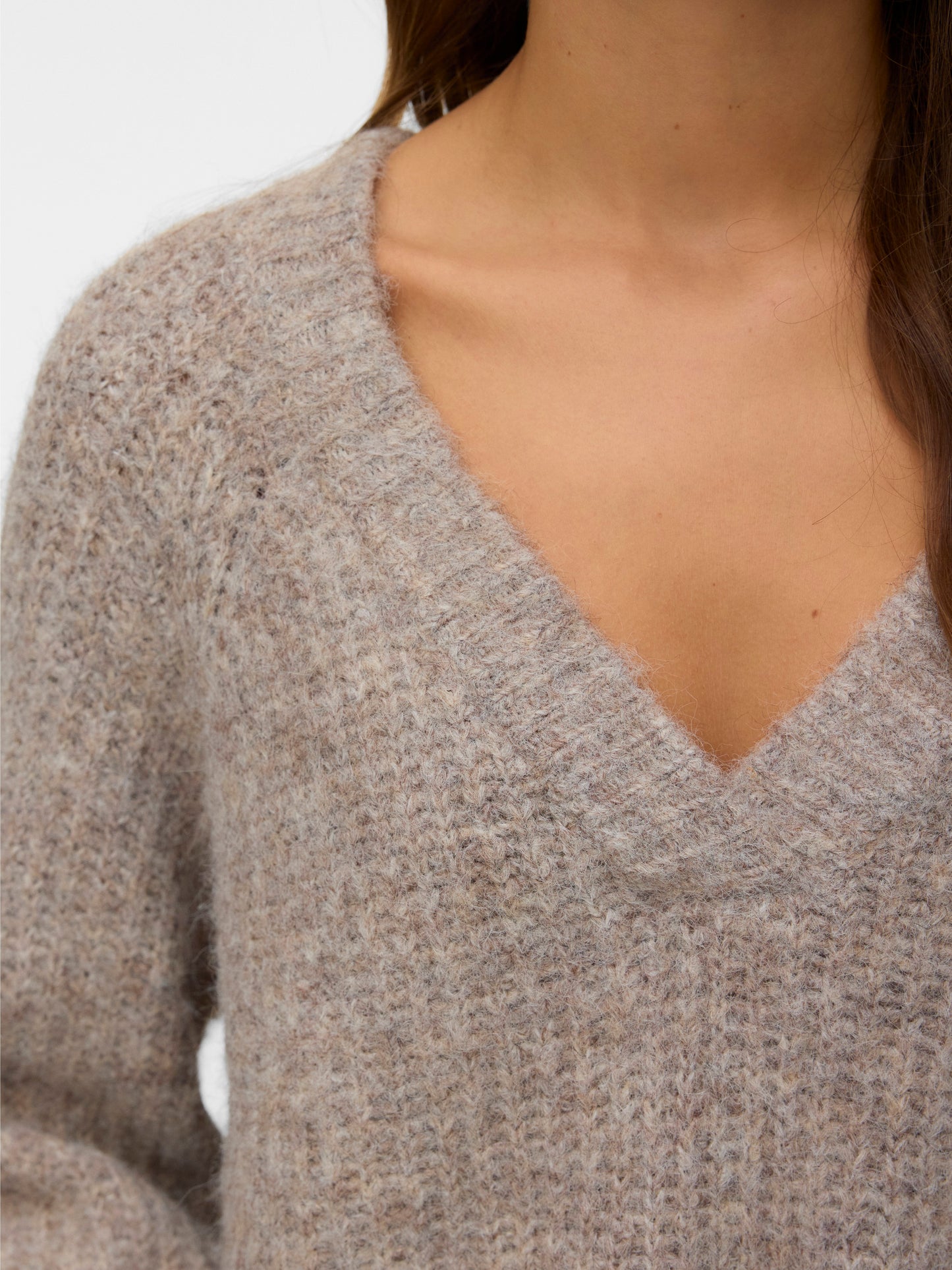 Vmnovah Rib Ls V-neck Pullover (Fossil/mel)