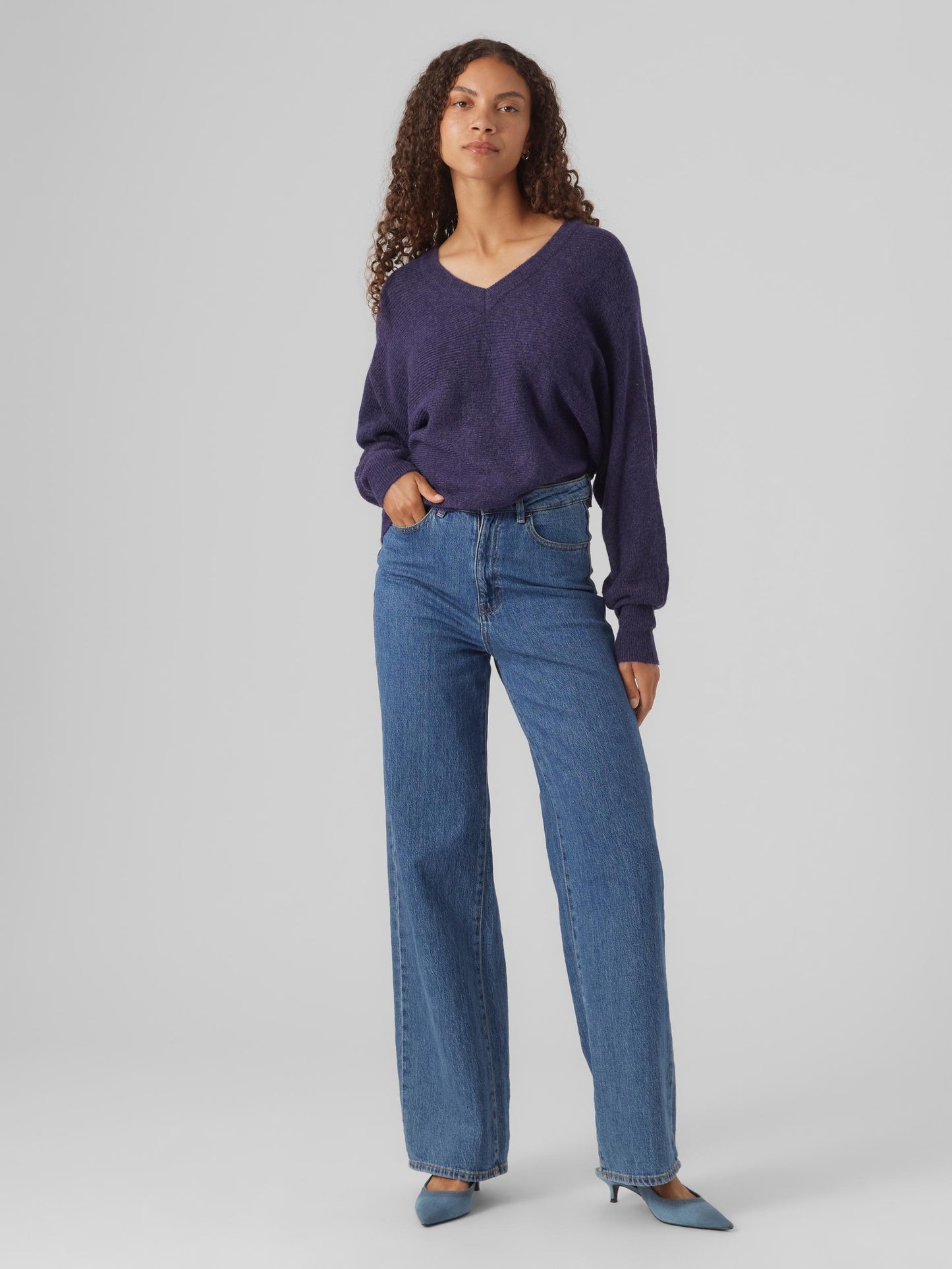Vmemerald Lefile Ls V-neck Pull. Low (Birch/w. M)