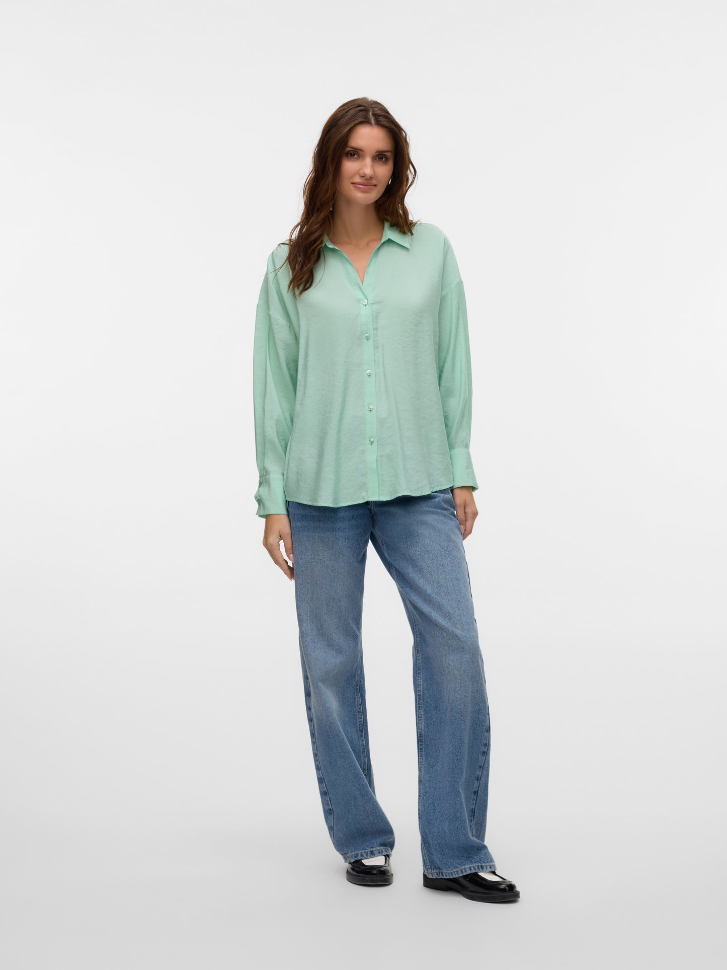 Vmqueeny Ls Oversize Shirt Wvn Ga Noos (Birds Egg Gre)