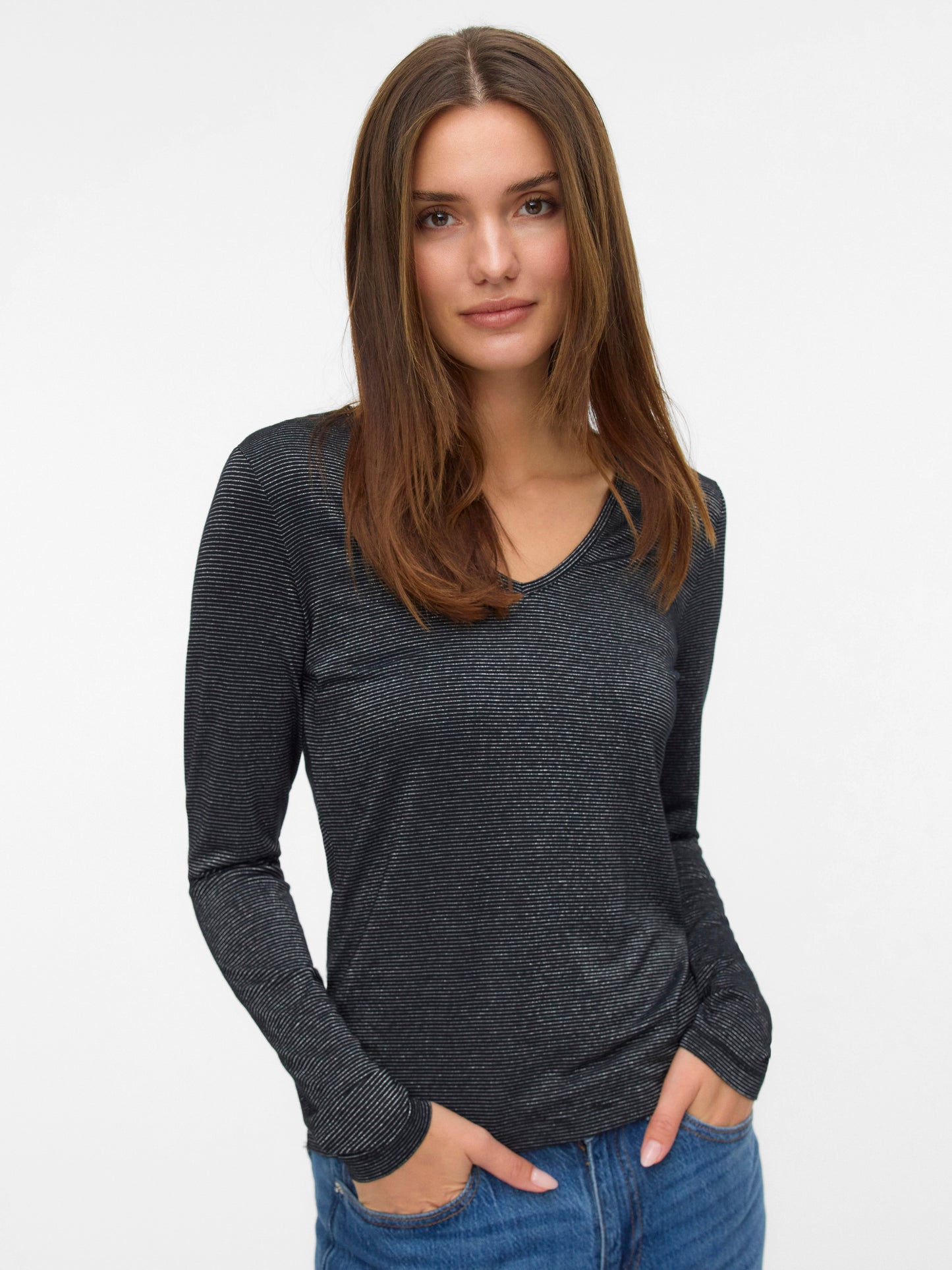 Vmlava Glitter Ls V-neck Top Stripe Noos (Black/silv)