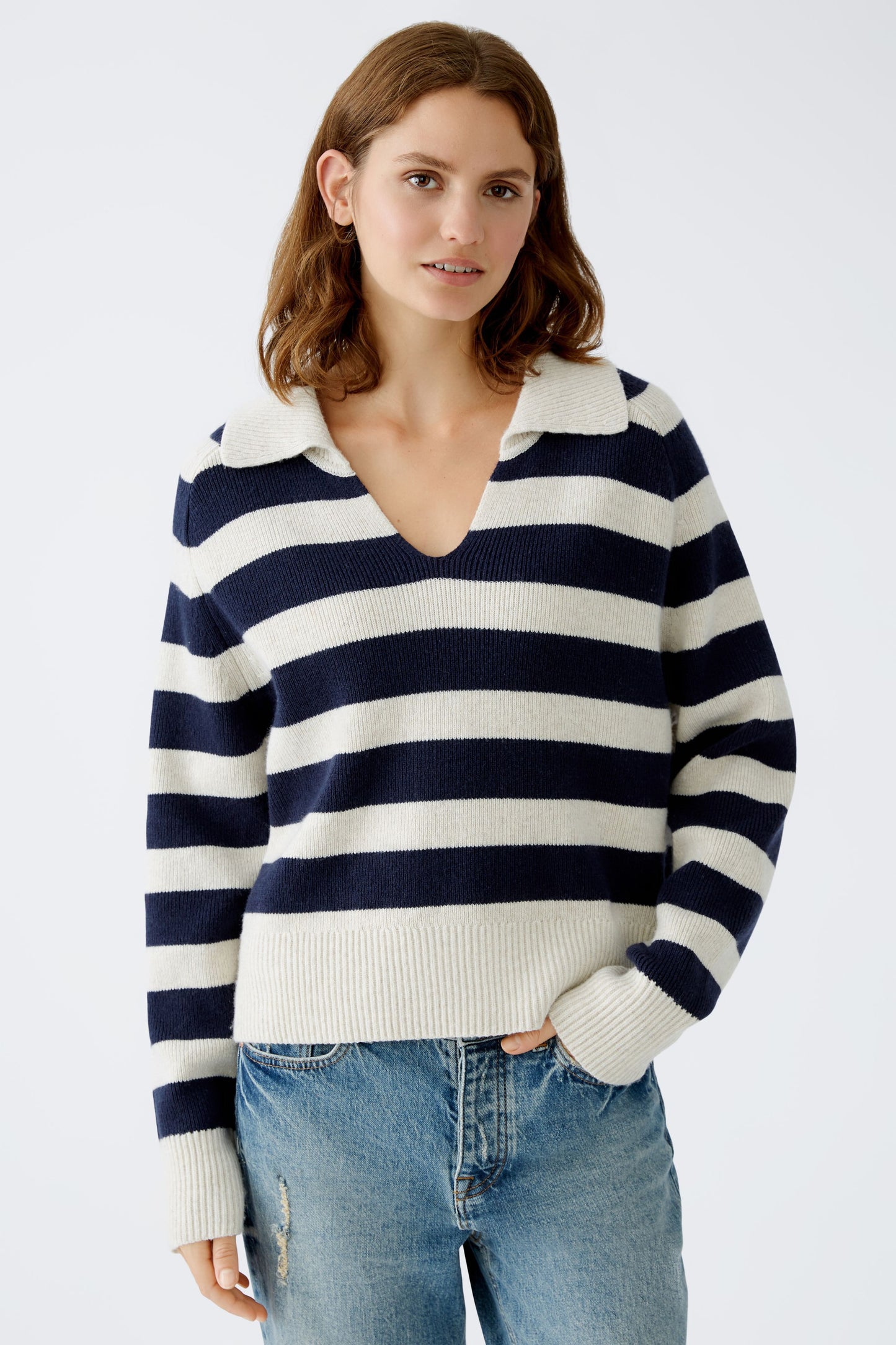 Pullover Wolle - Modalmischung (White Blue)