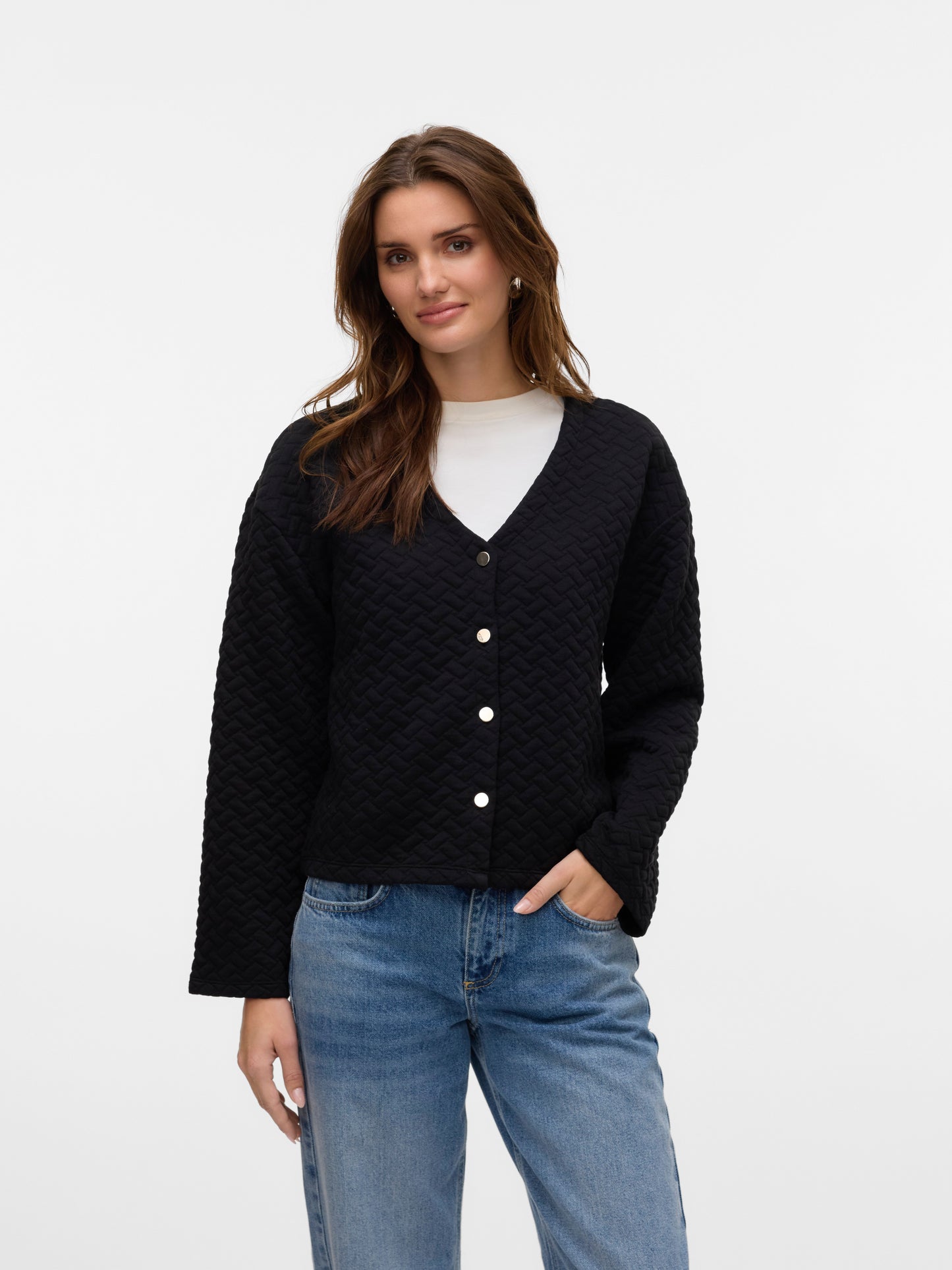 Vmvinnie L/s Quilted Cardigan Jrs Btq Ga (Black)