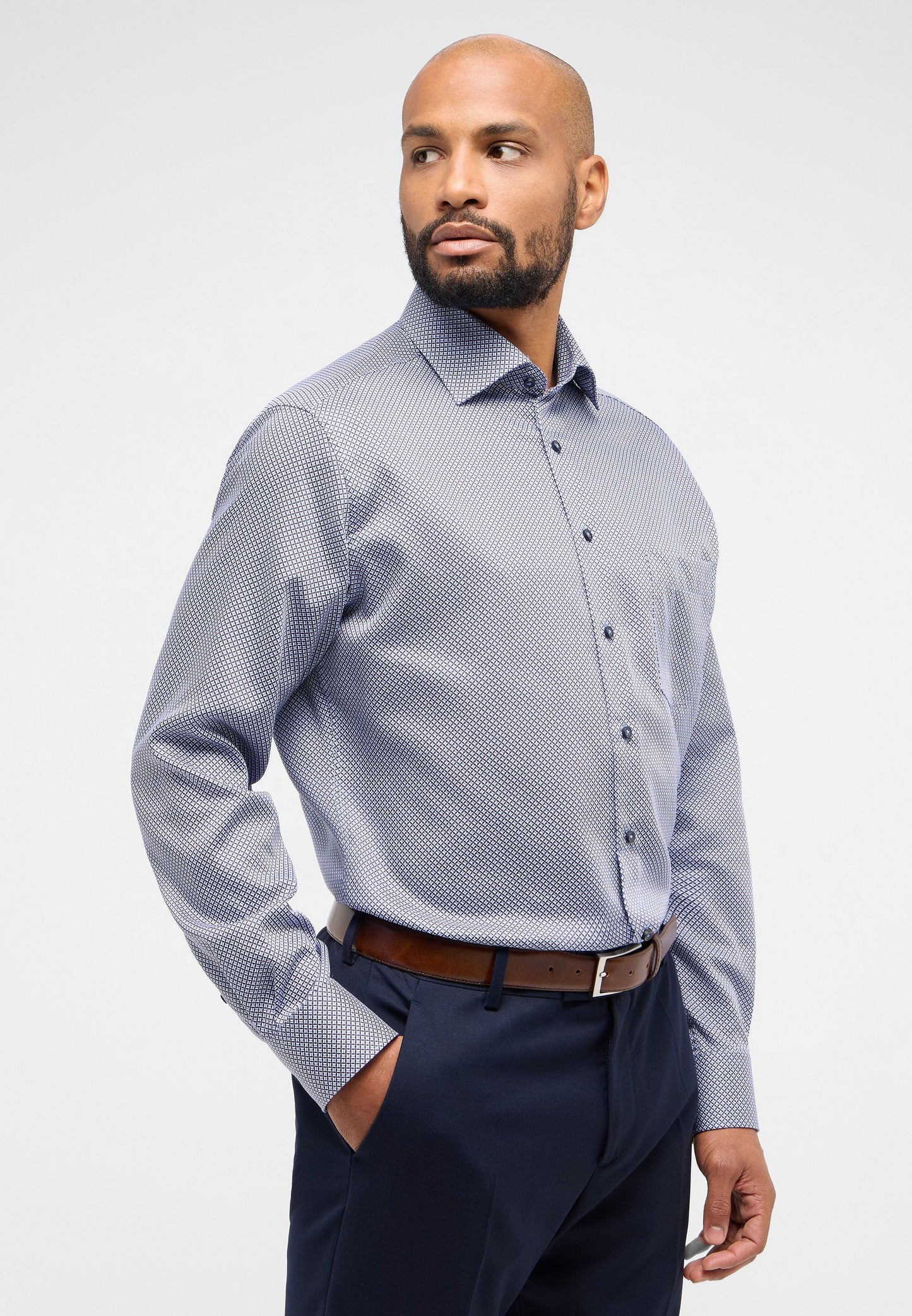 Hemd Twill Langarm (Mittelblau)
