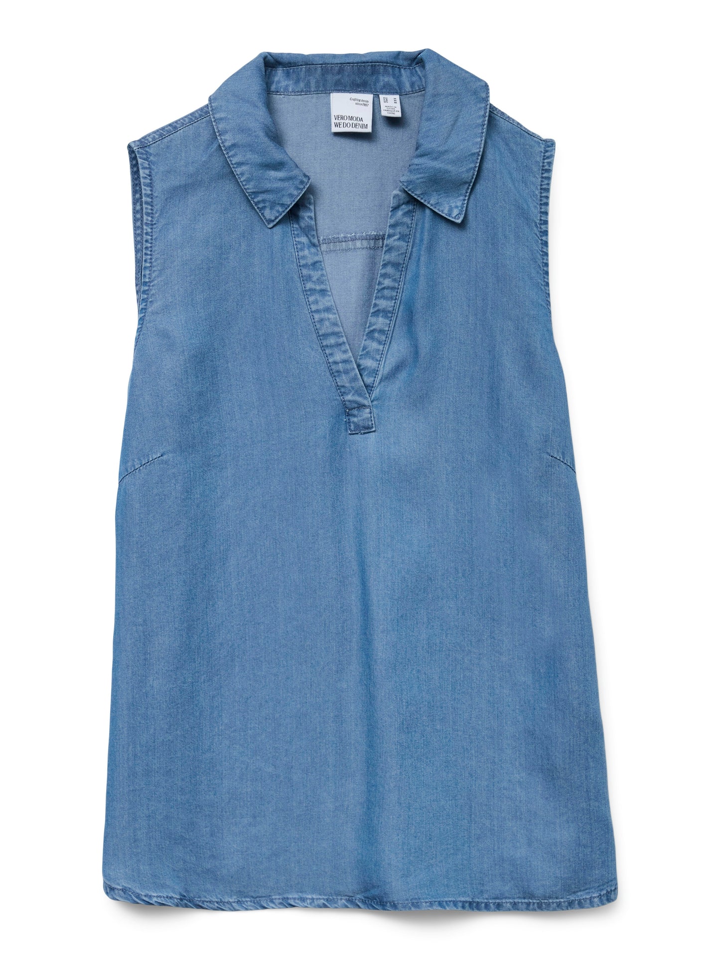 Vmharper Sl Collar Short Tencel Top Ga (Medium Blue D)