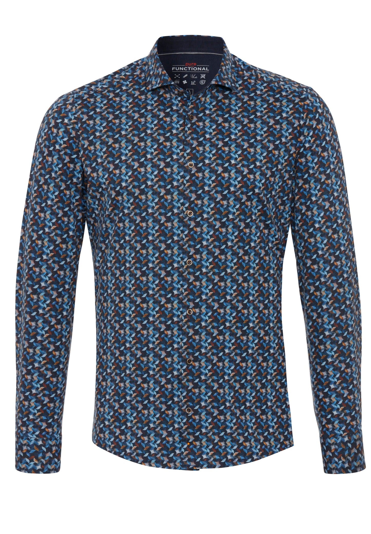 PURE- Functional Hemd Langarm (Druck Mittelblau)