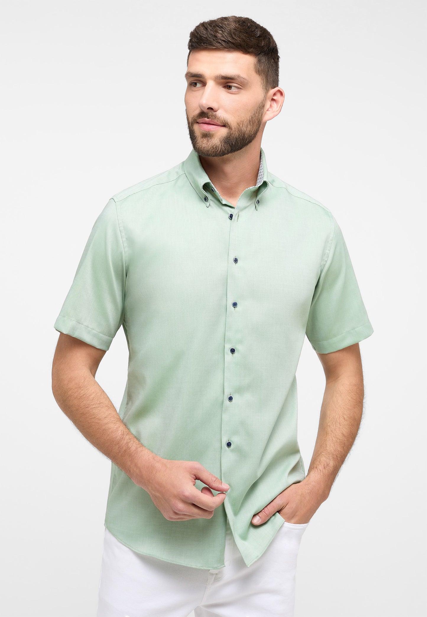 ETERNA unifarbenes Oxford Kurzarmhemd MODERN FIT (Khaki)