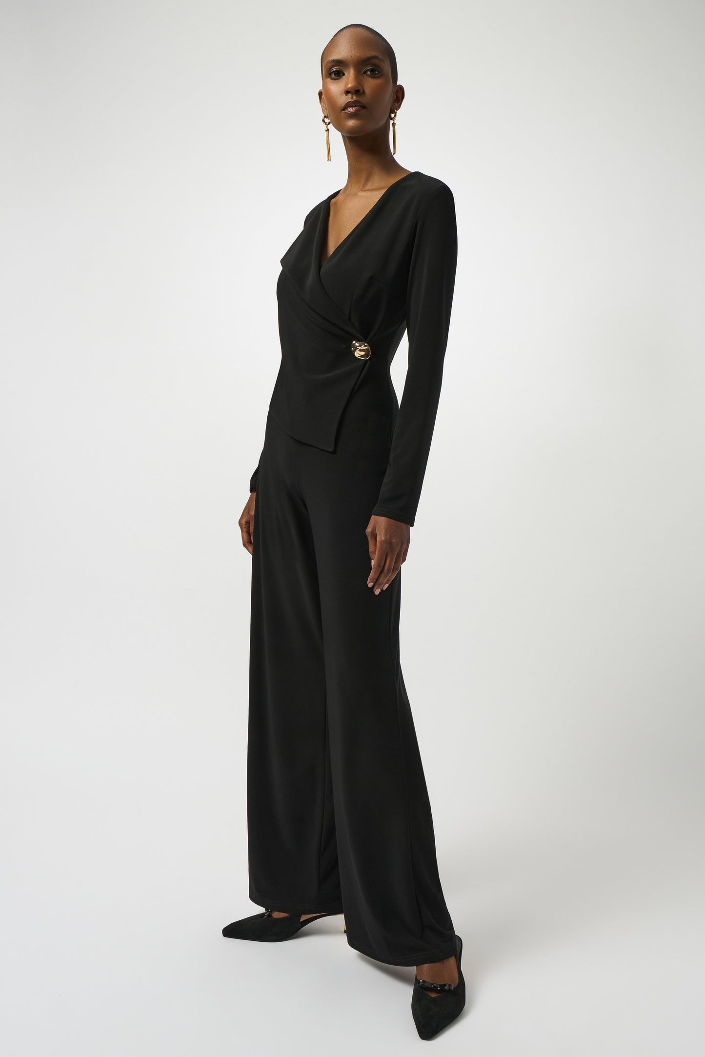 Jumpsuit aus feinem Jersey mit weitem Hosenbein (Schwarz)