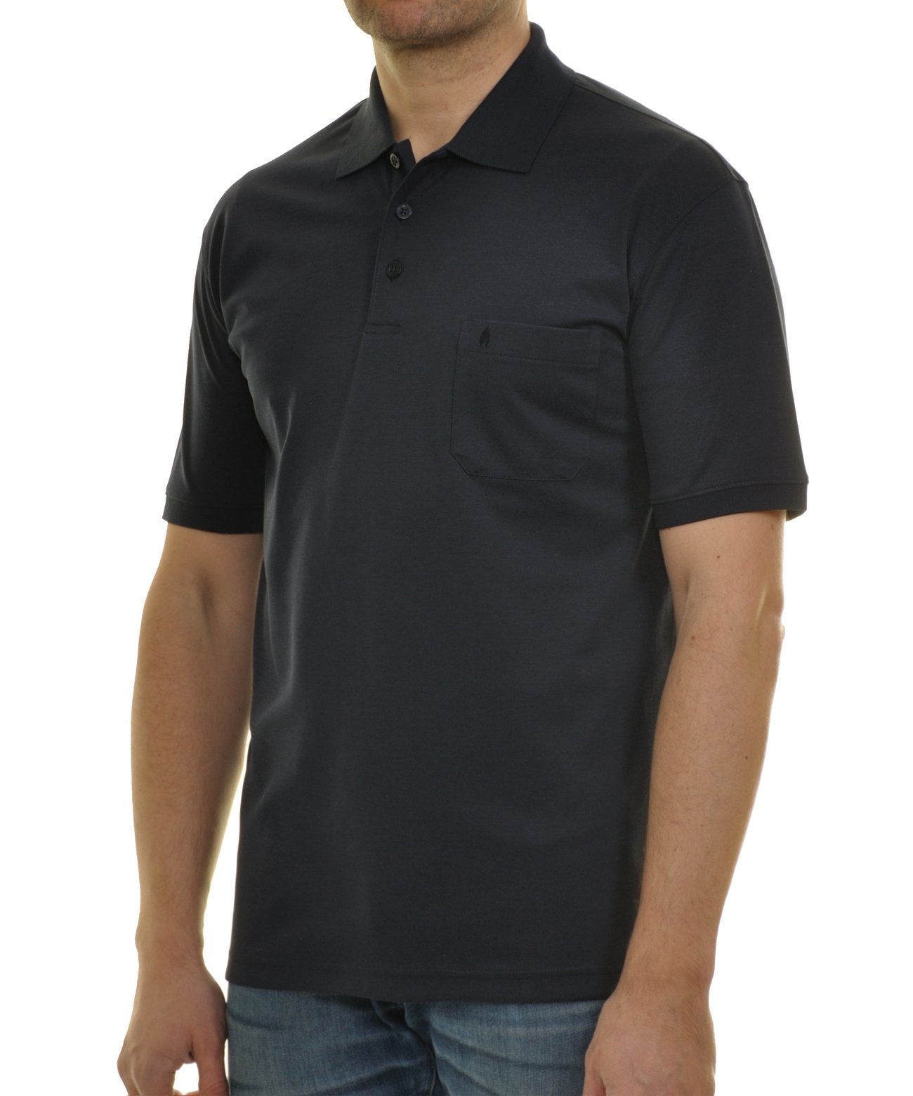 Softknit-Polo mit Brusttasche, kurzarm (Marine)