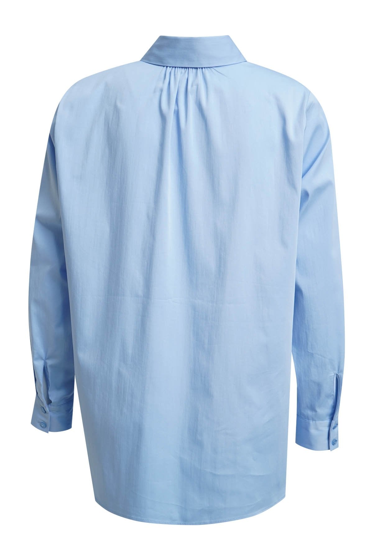 A-shape Shirt Colar Blouse Side slits (Light Blue)