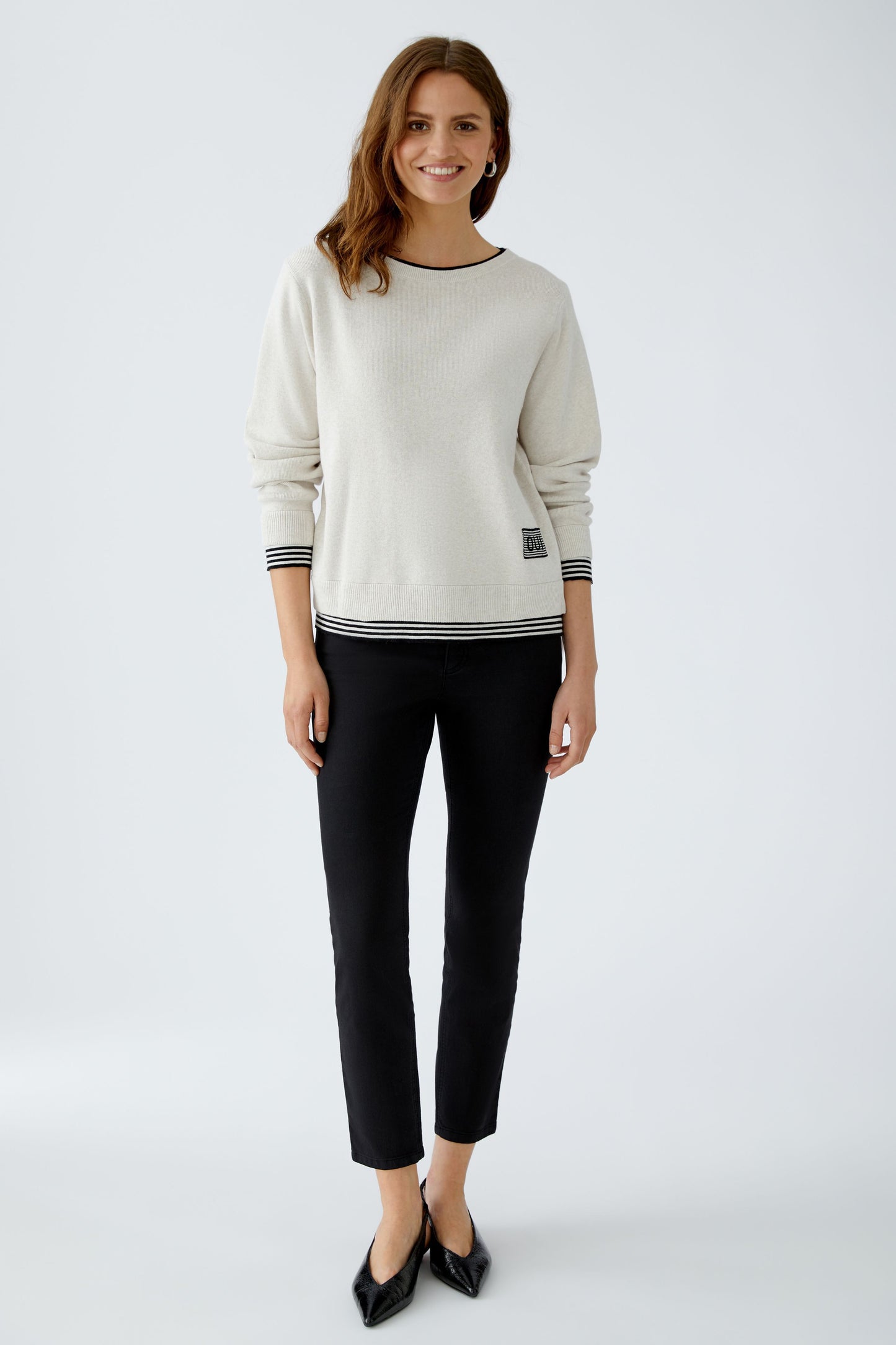 LEEZA Pullover reine Baumwolle (White Black)
