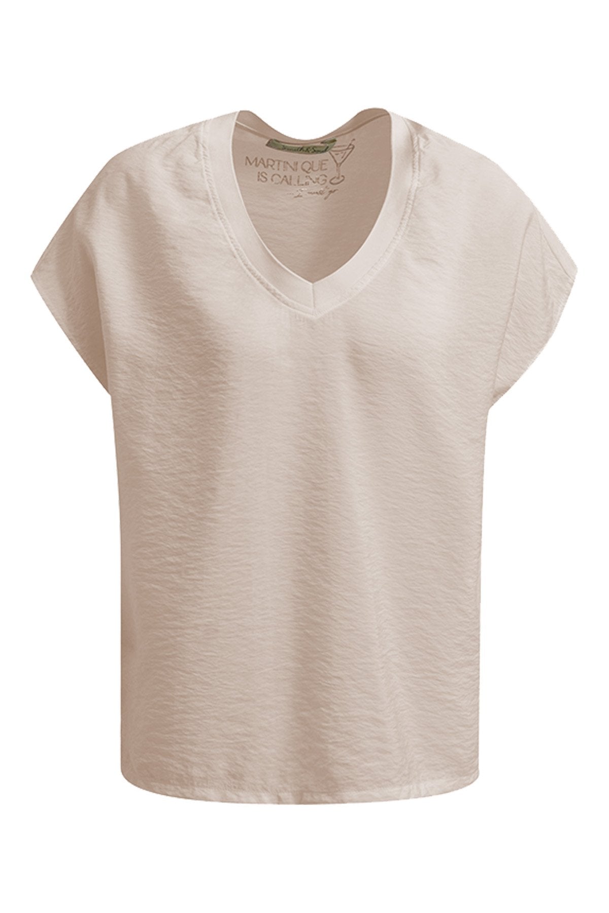 Crinkled V-neck Tshirt Blouse (Sand)