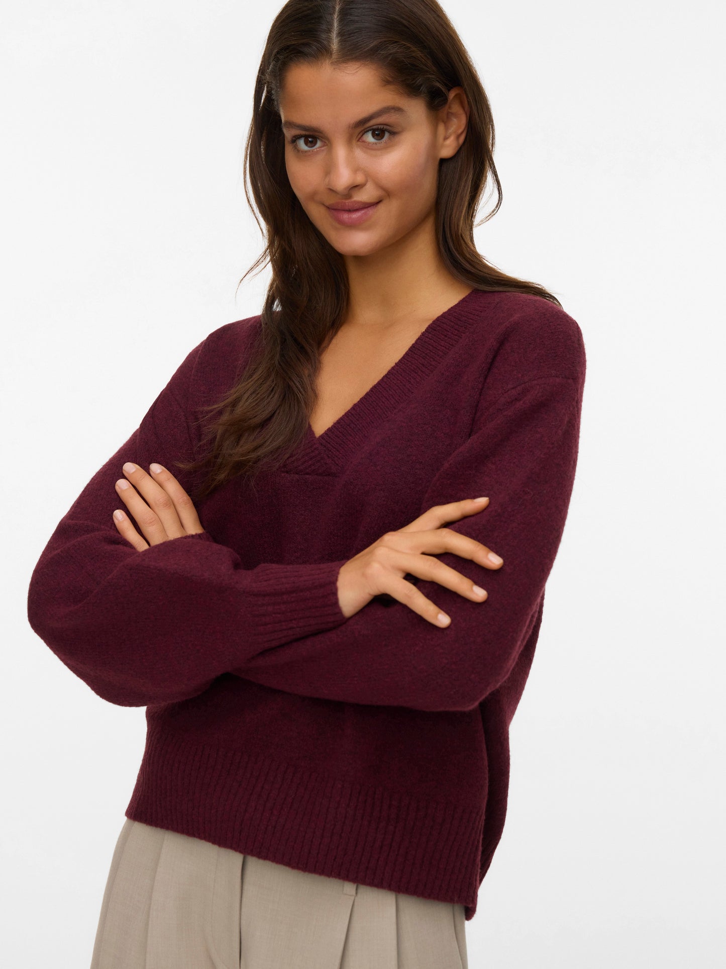 Vmboom Ls V-neck Pullover Noos (Winetastin)