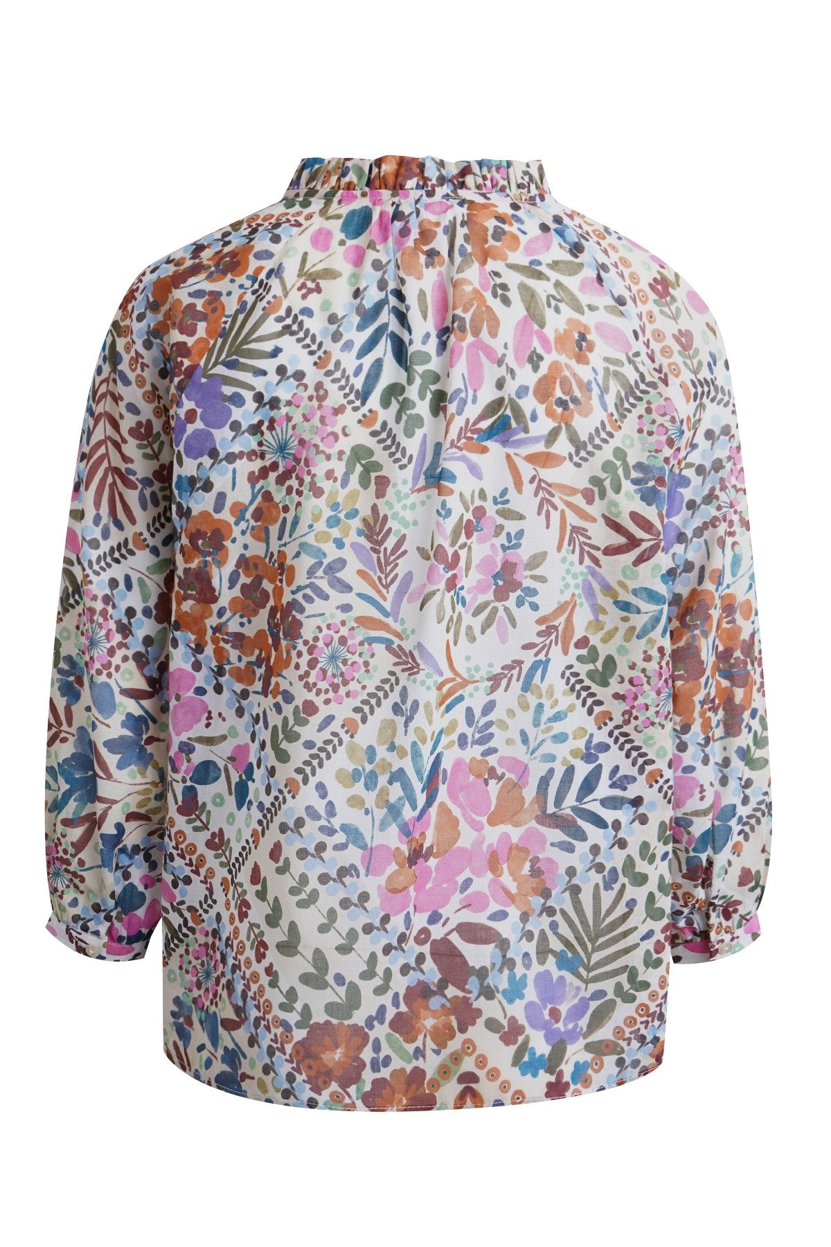 Raglan Ruffle Neck Blouse (Beige Print)