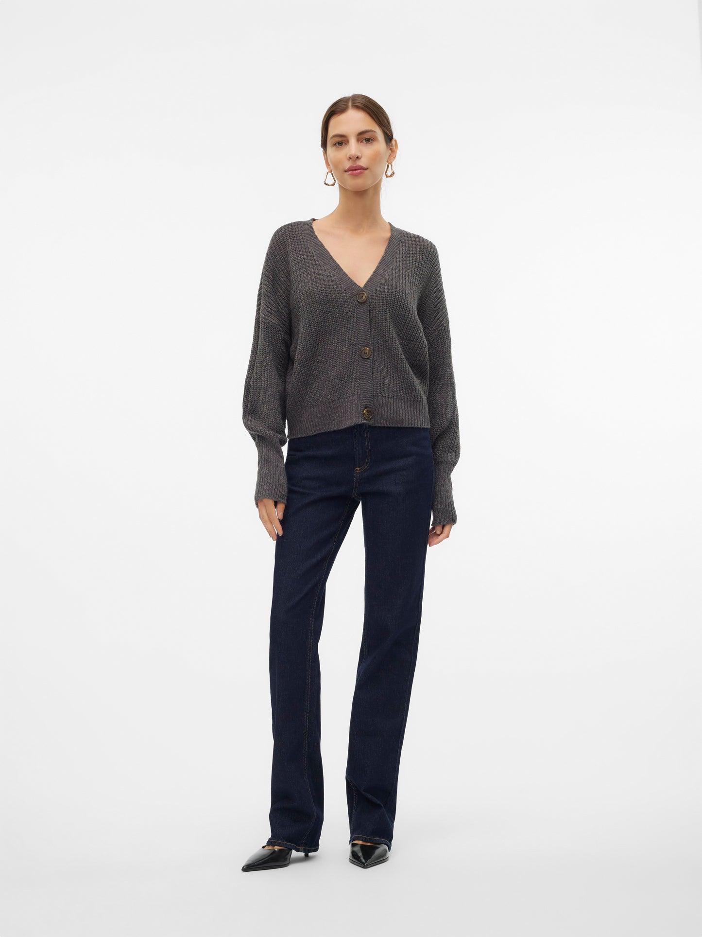 Vmlea Ls V-neck Cuff Cardigan Noos (Asphalt/w.)
