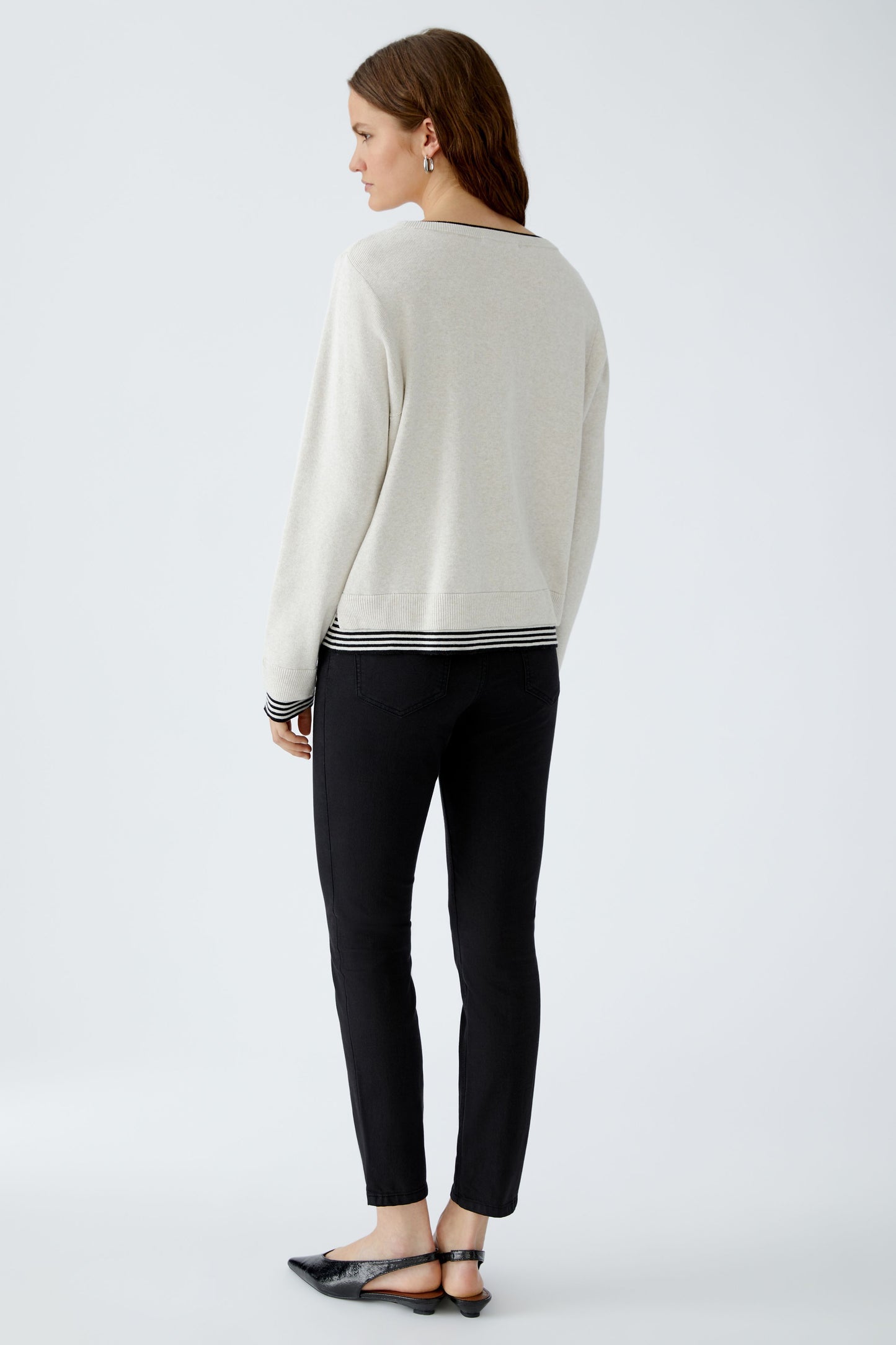 LEEZA Pullover reine Baumwolle (White Black)