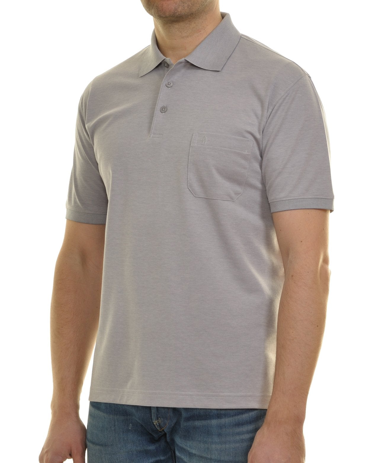 Softknit-Polo mit Brusttasche, kurzarm (Silber)