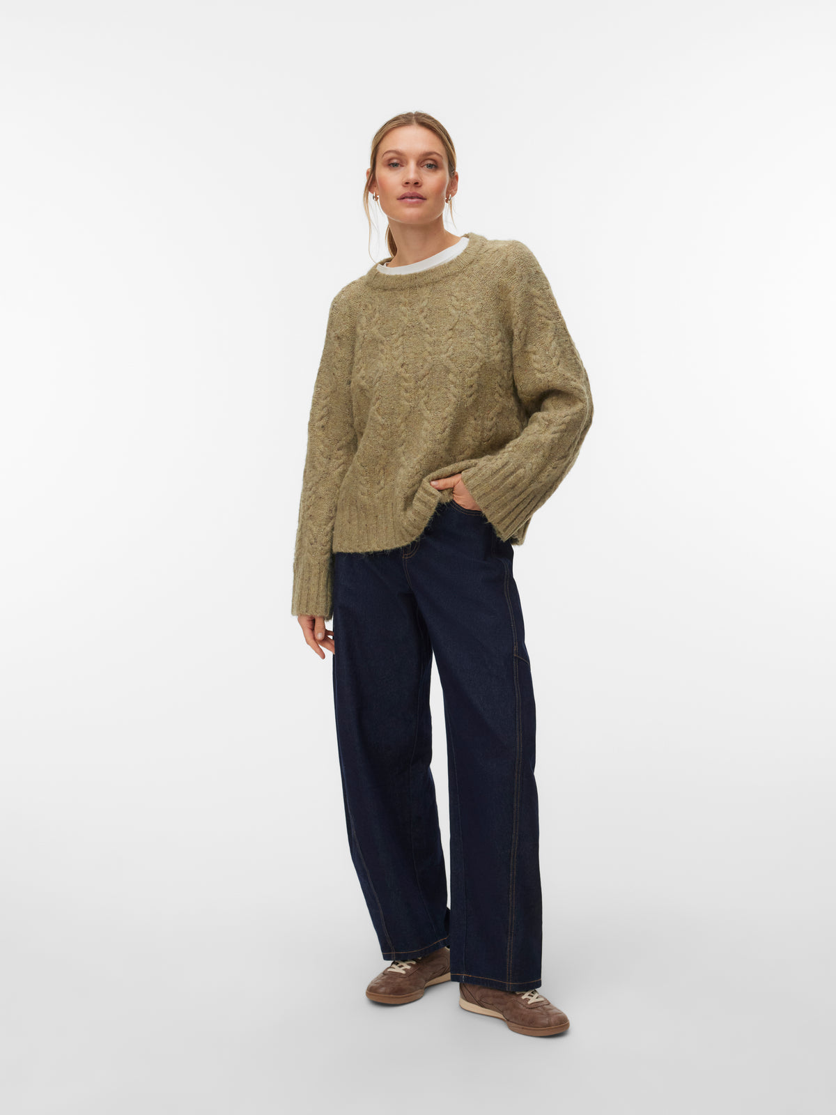 Vmingrid Ls O-neck Cable Pullover Boo (Oil Green/)