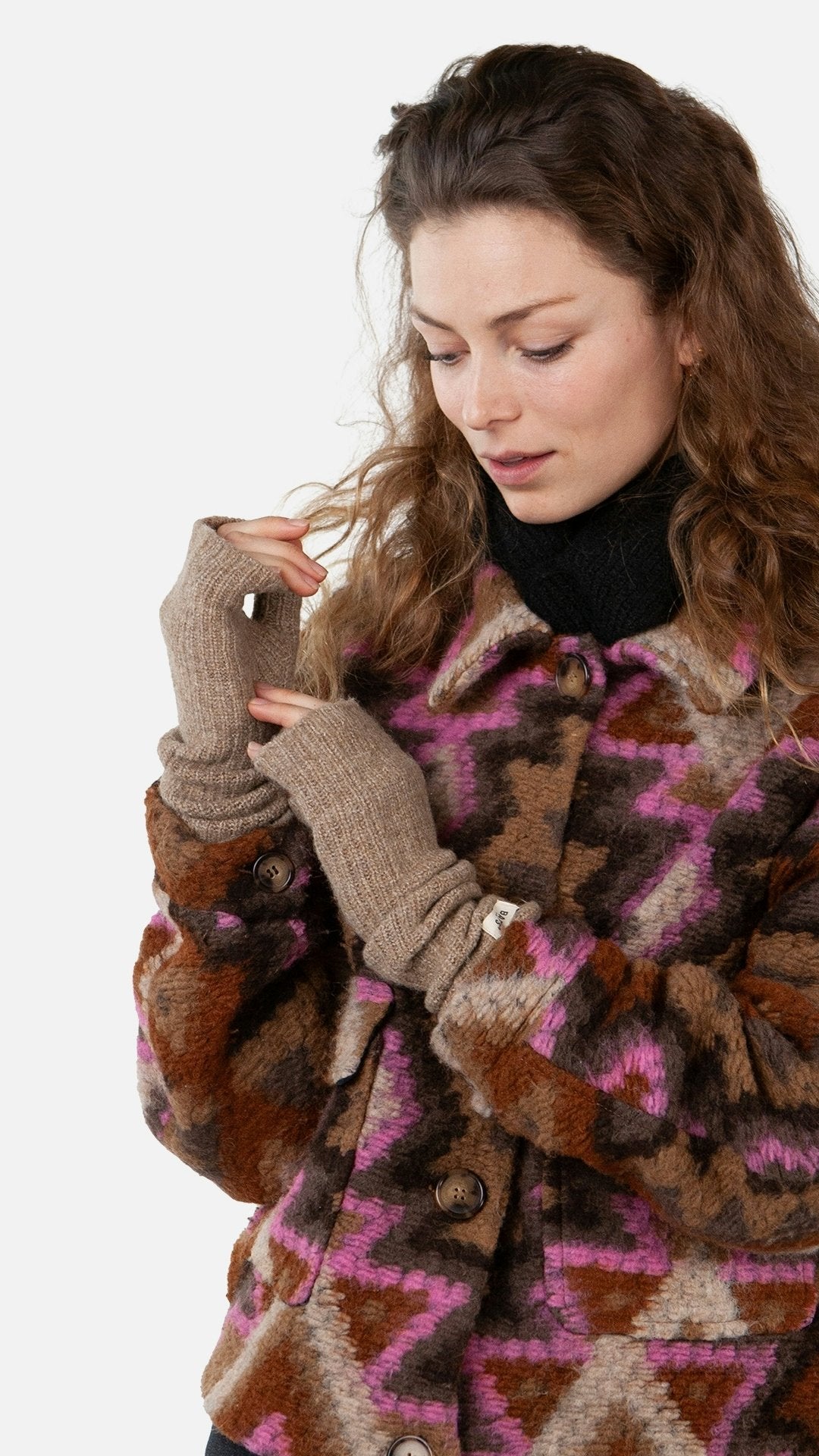 Darty Fingerless Gloves (Beige Light Brown)