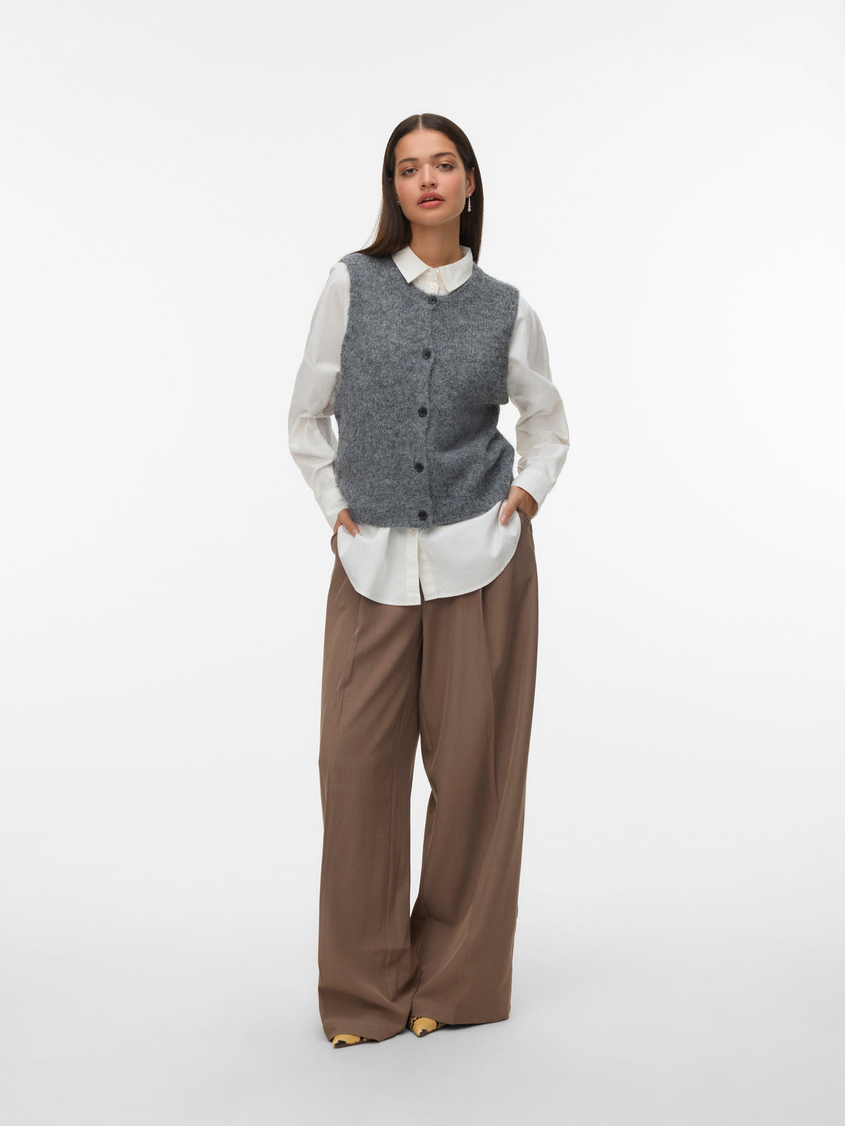 Vmnovah Sl O-neck Button Vest Noos (Dark Grey Mel)