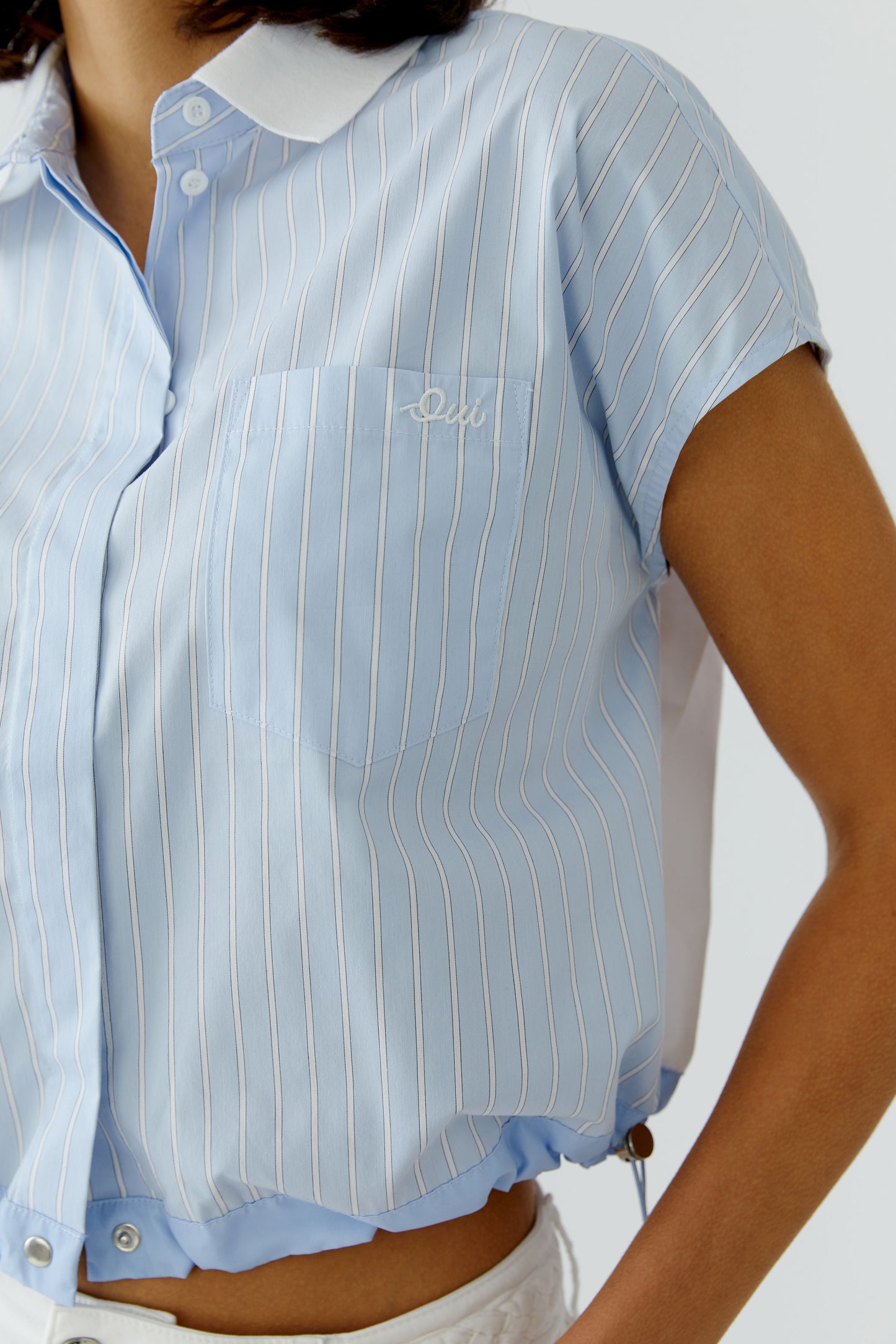 Patch Bluse (Lt Blue White)