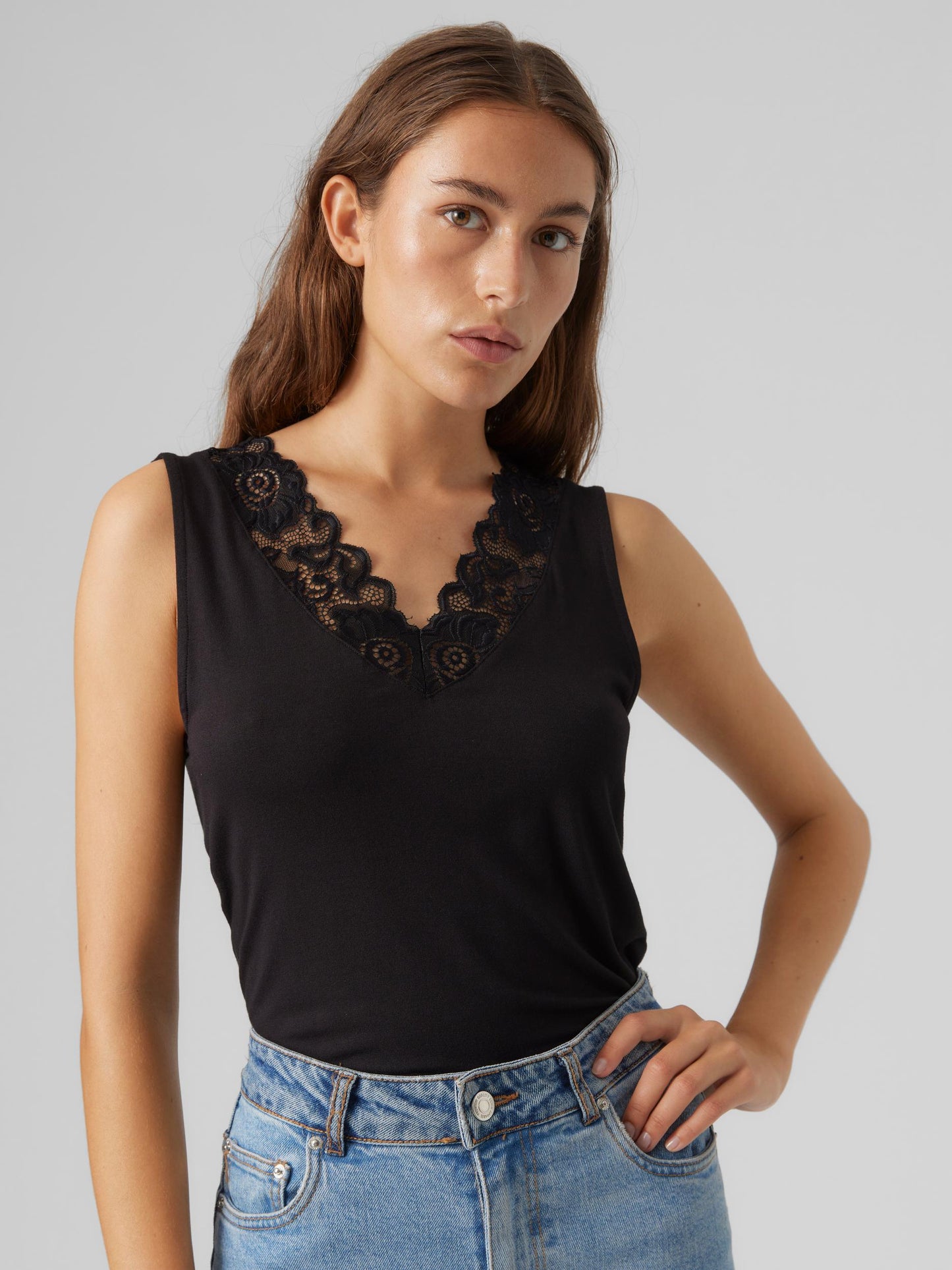 Vmrosa Sl V-neck Top Jrs Noos (Black)