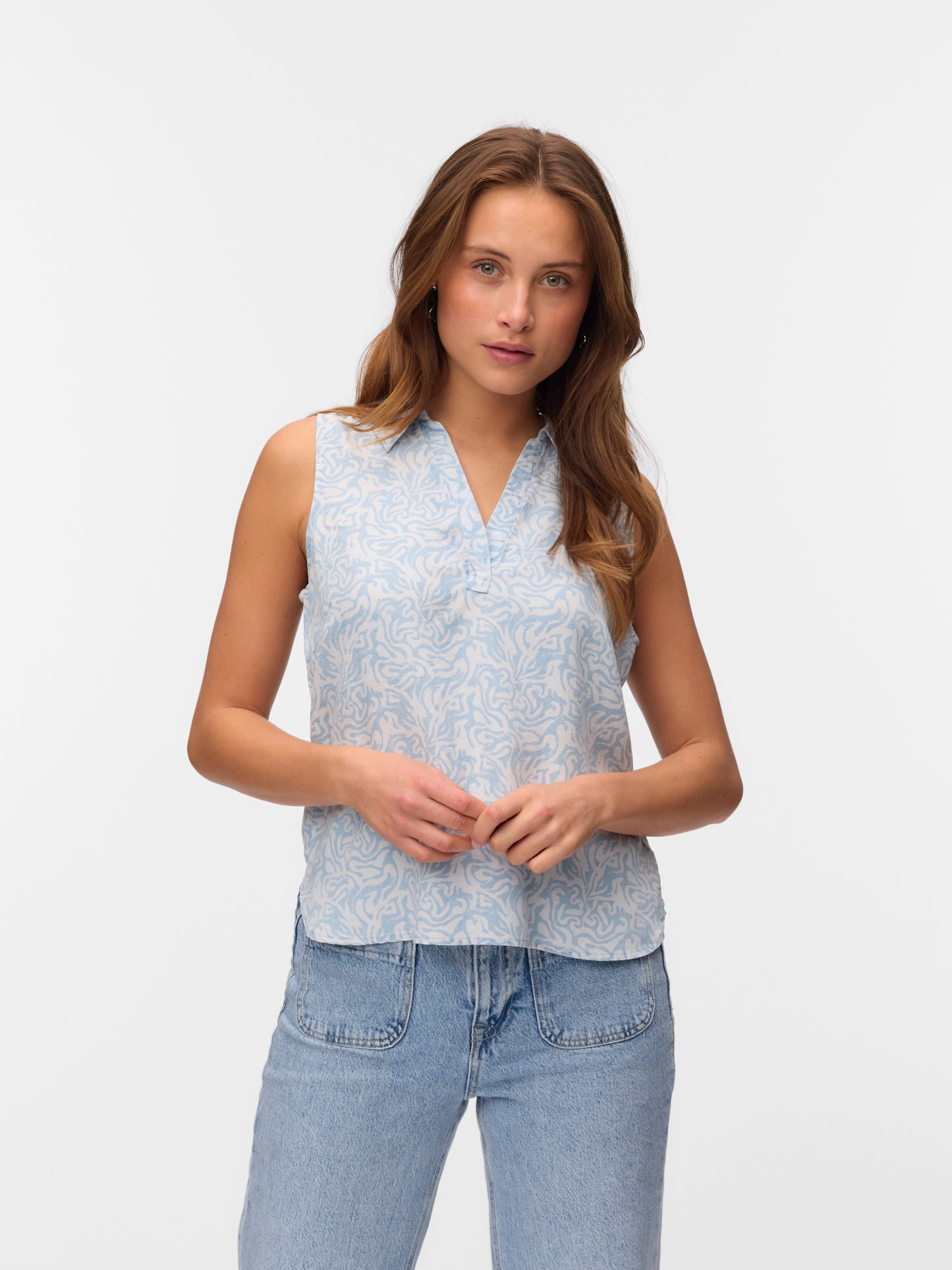 Vmharper Sl Collar Short Tencel Top Ga (Light Blue)