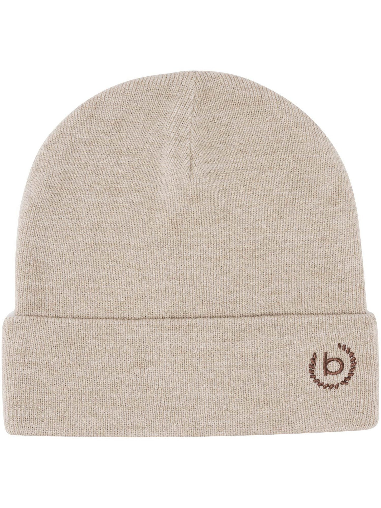 Polyacryl Kopfbedeckung Einfarbige bugatti Beanie mit breitem Rand (Beige)