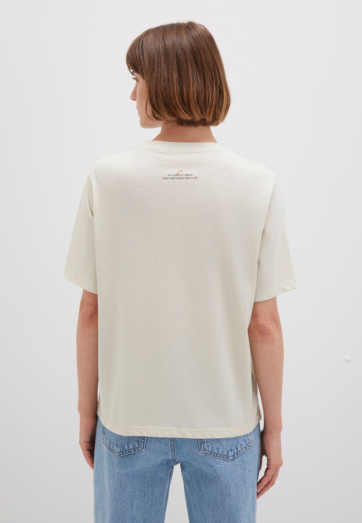 Cat Printed T-shirt (Silver Birch)