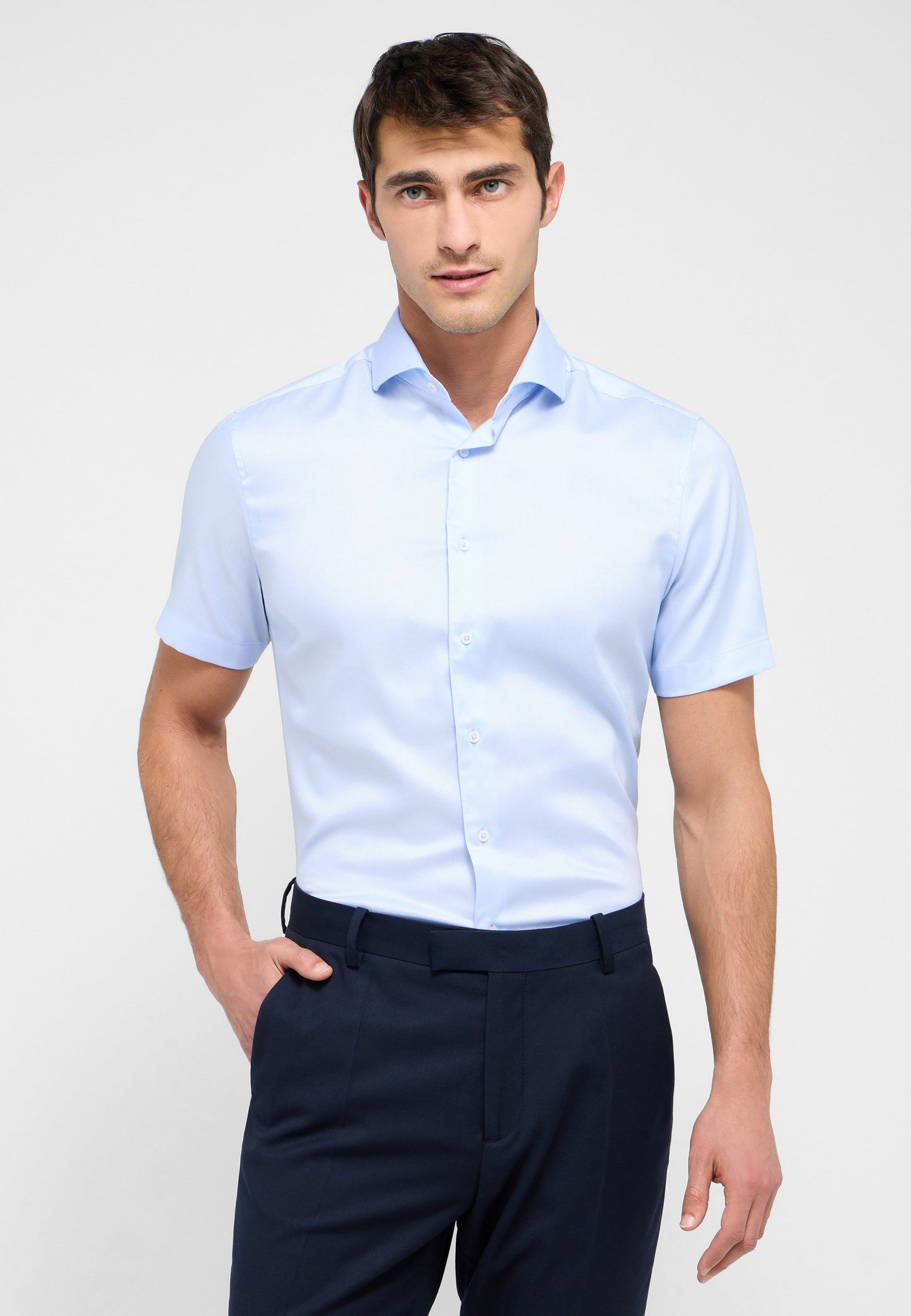 Performance Shirt Natté-Stretch Kurzarm (Mittelblau)