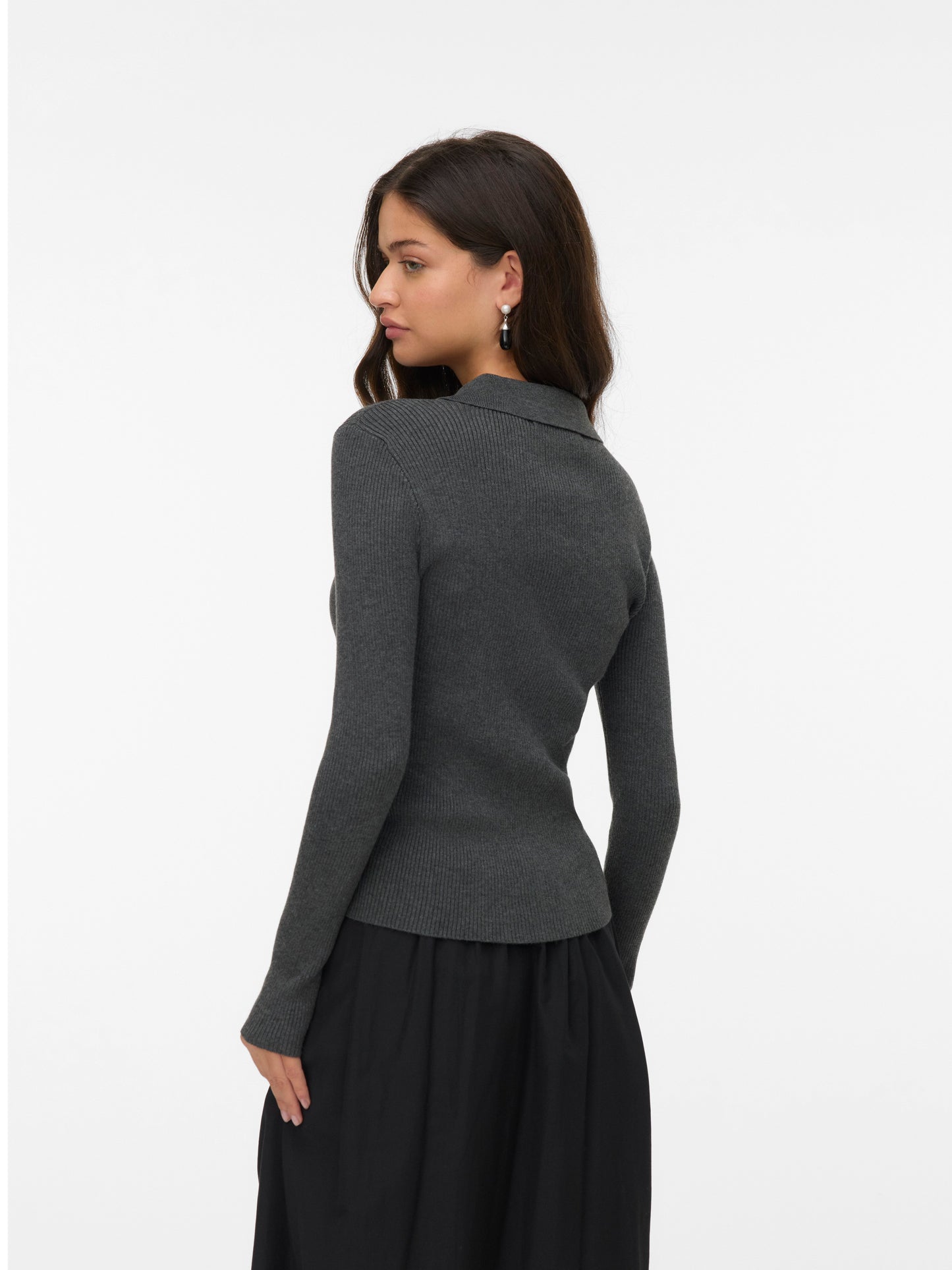 Vmsiljerib Ls Poloneck Pullover Noos (Dark Grey Mel)