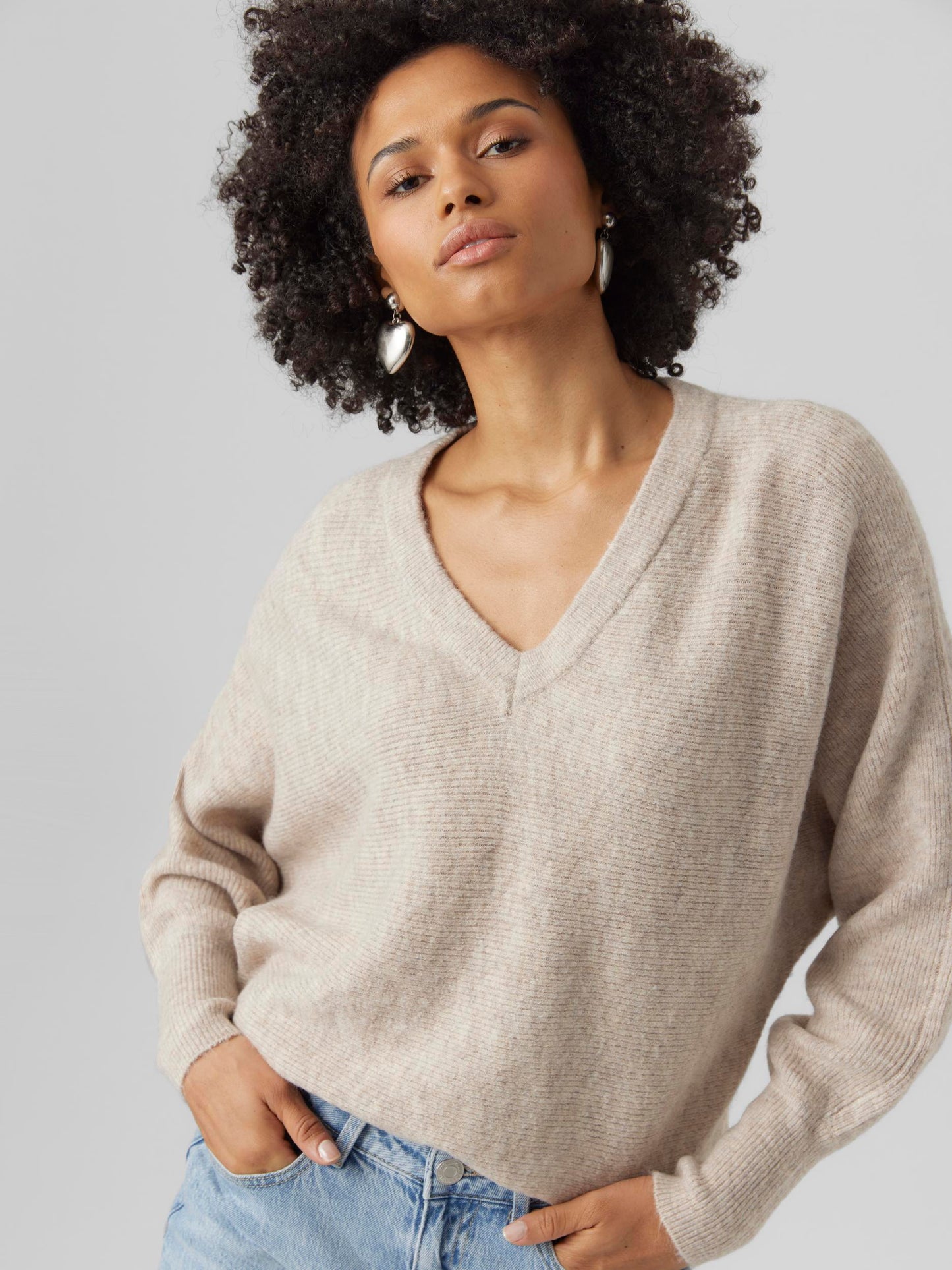 Vmemerald Lefile Ls V-neck Pull. Low (Birch/w. M)