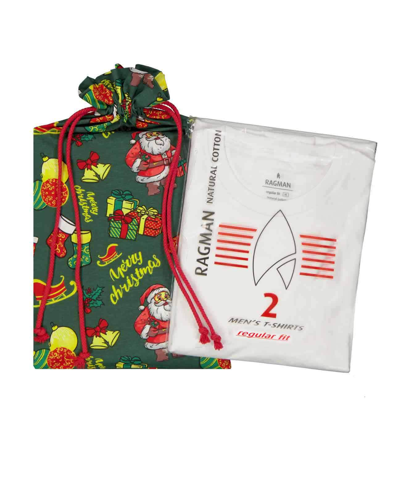 X-Mas RAGMAN Doppelpack - 2 T-Shirts mit Rundhals (Weiss)