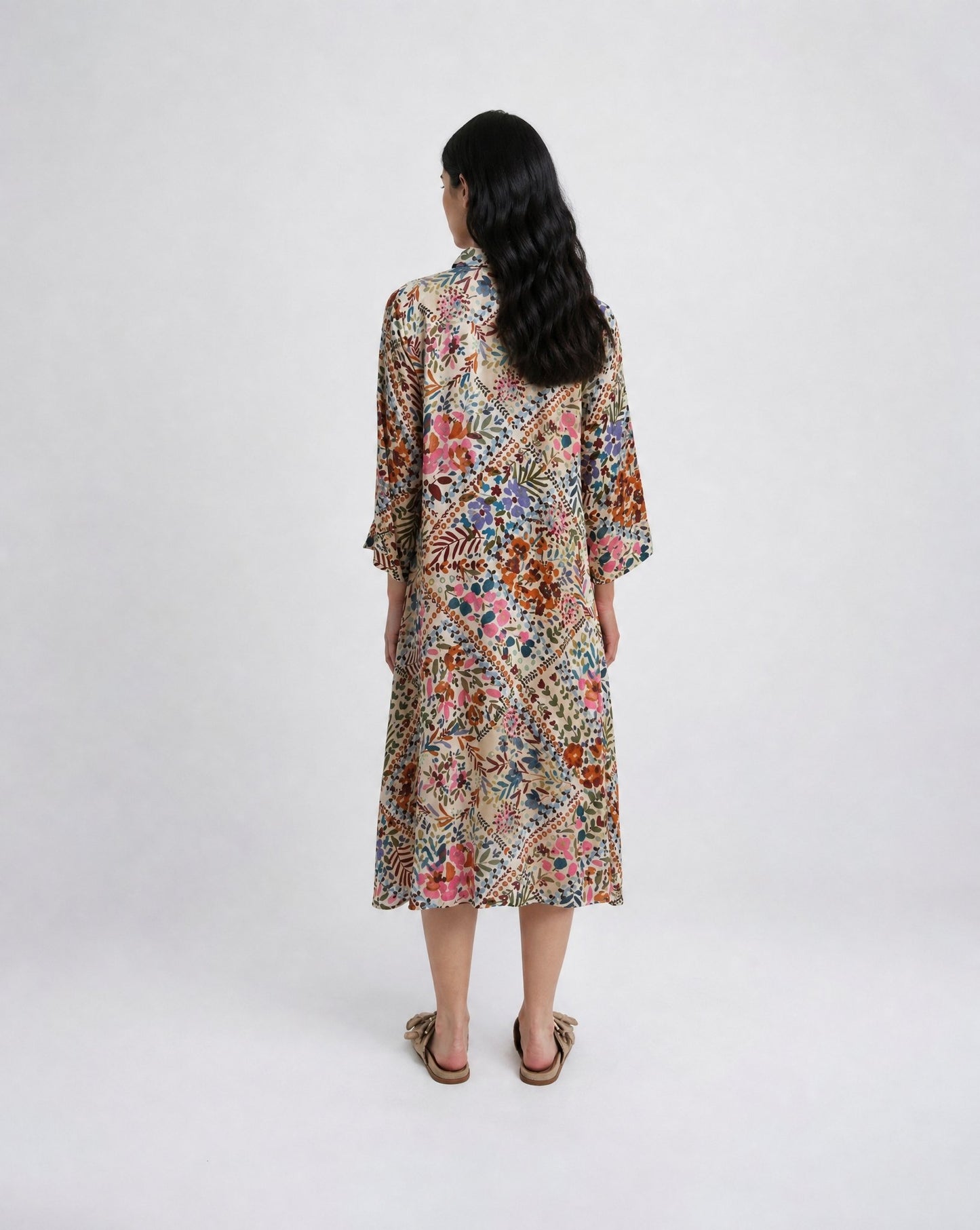 A-shape Shirt Dress (Beige Print)