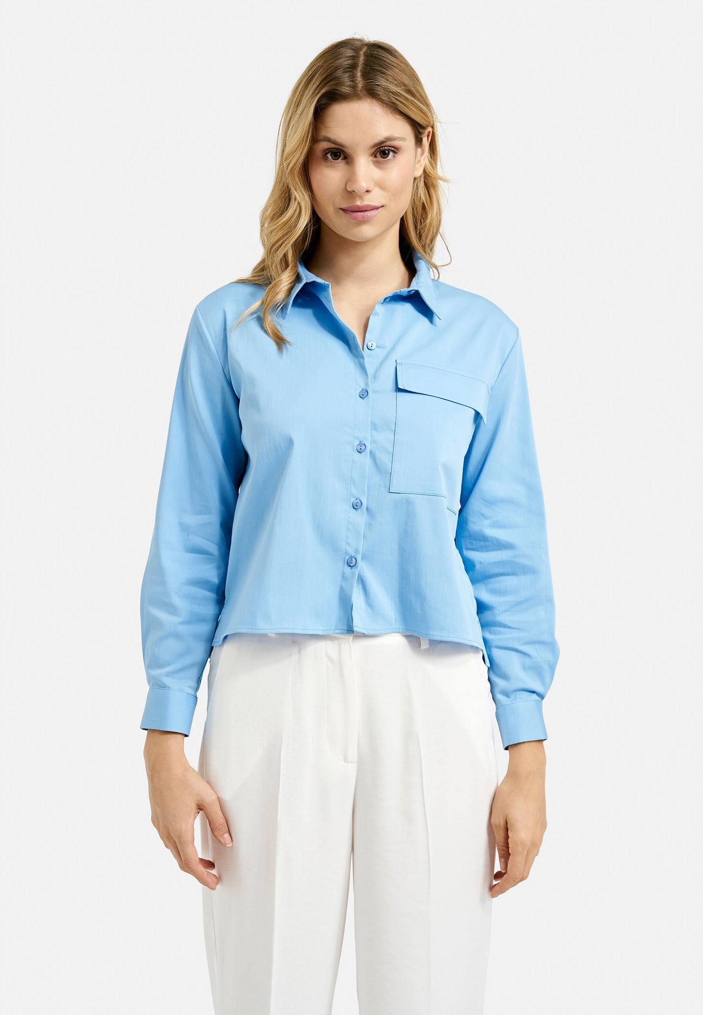 Solid Shirt Collar Blouse (True Blue)