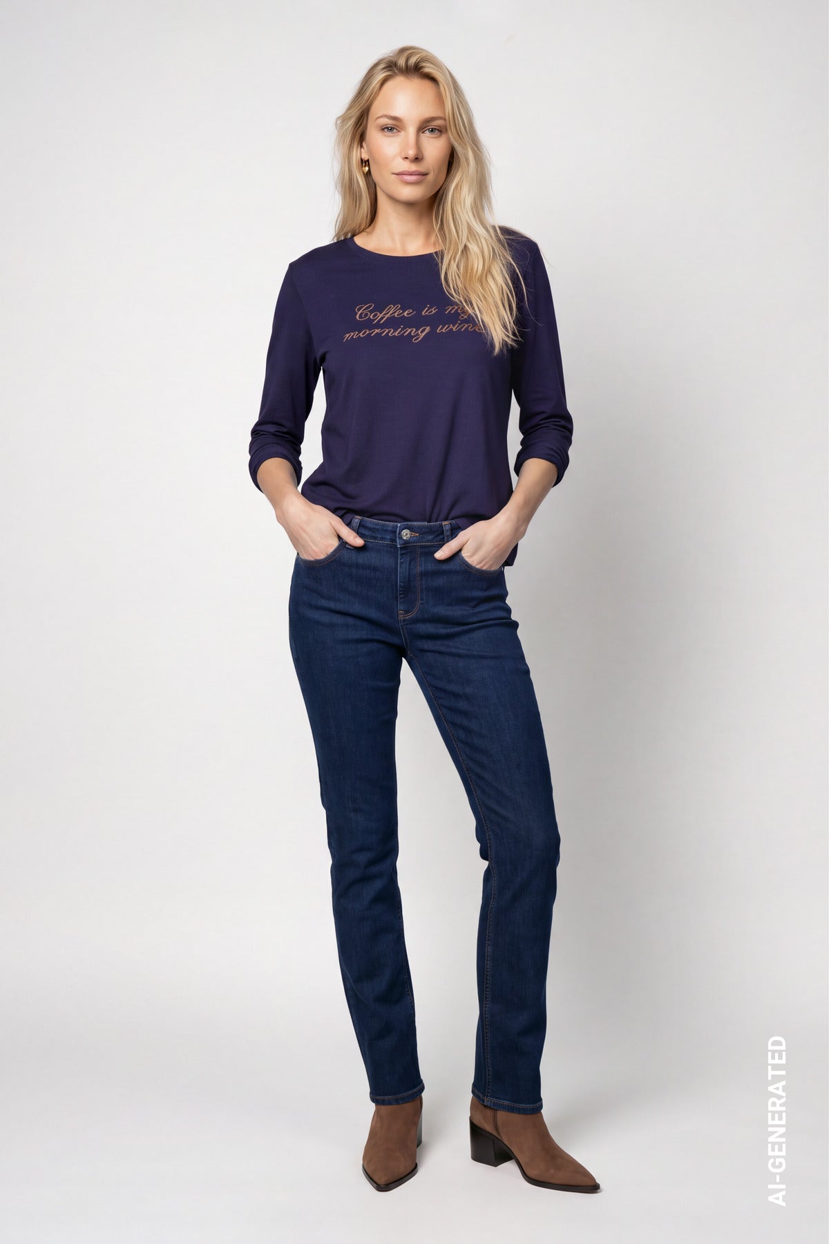 Langarmshirt mit Strassschriftzug (Dark Blue)