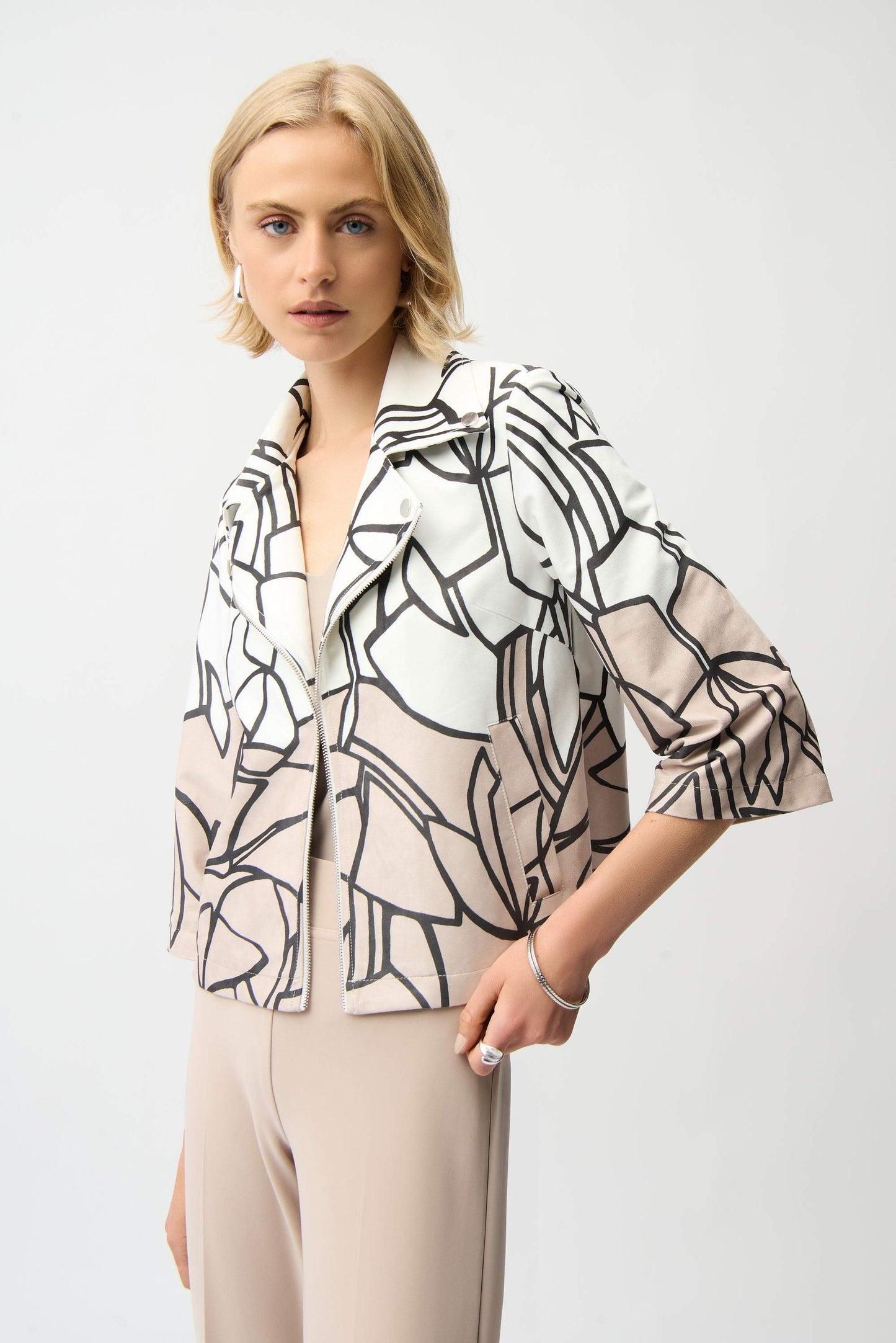 Trapez-Jacke aus Wildlederimitat mit abstraktem Print (Vanille/multi)
