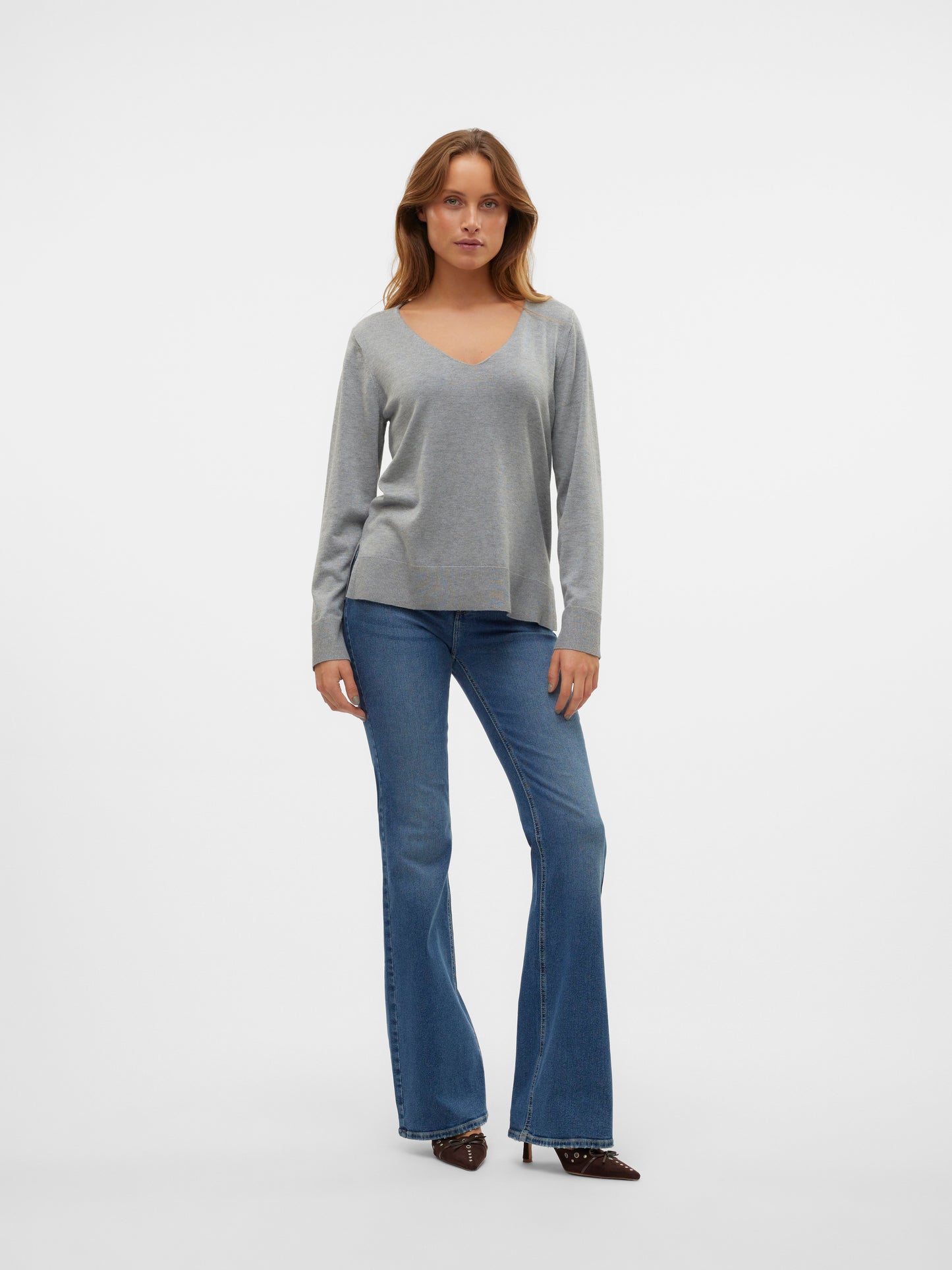 Vmsilje Ls V-neck Pullover Ga Noos (Medium Grey M)