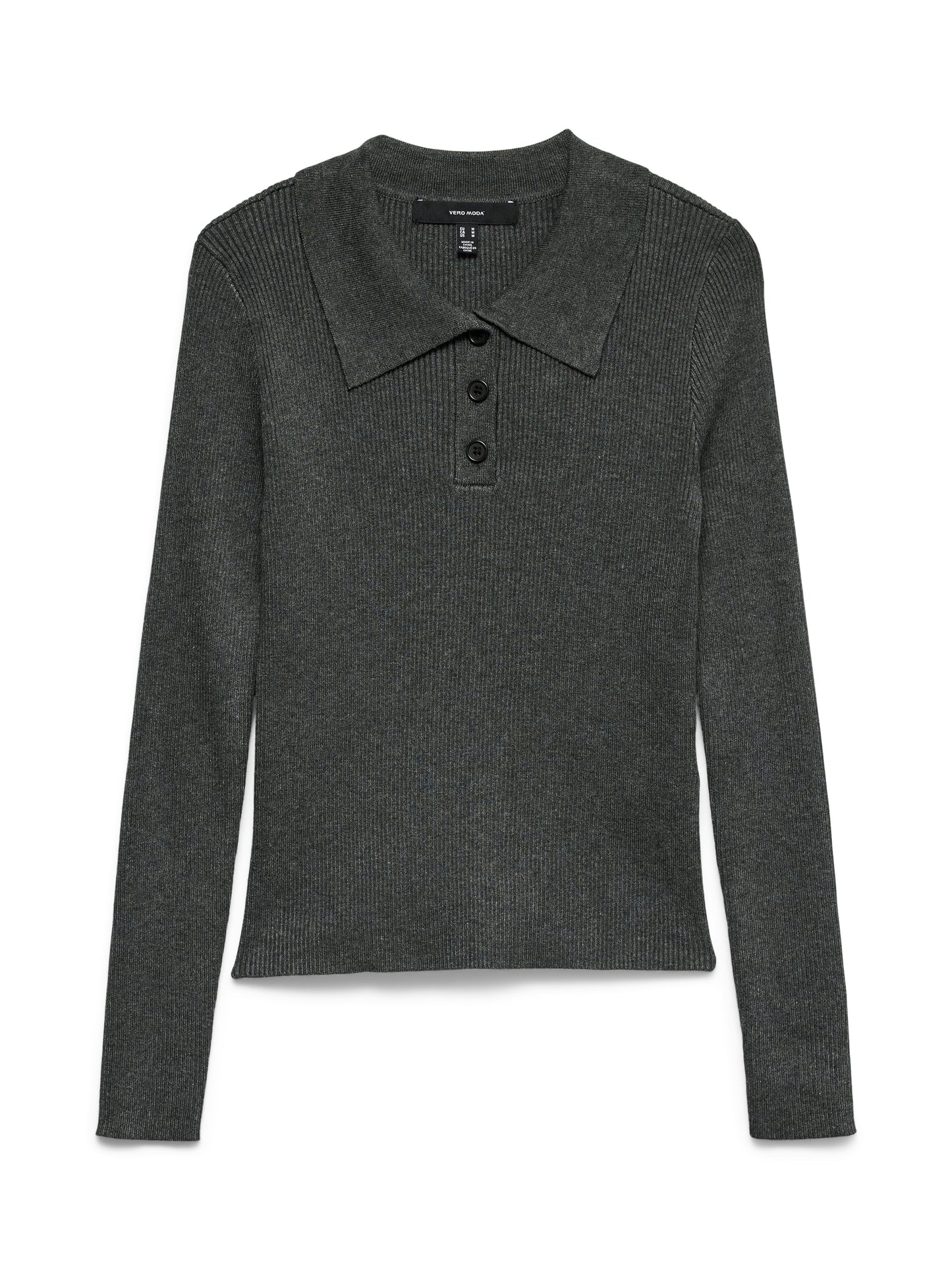 Vmsiljerib Ls Poloneck Pullover Noos (Dark Grey Mel)