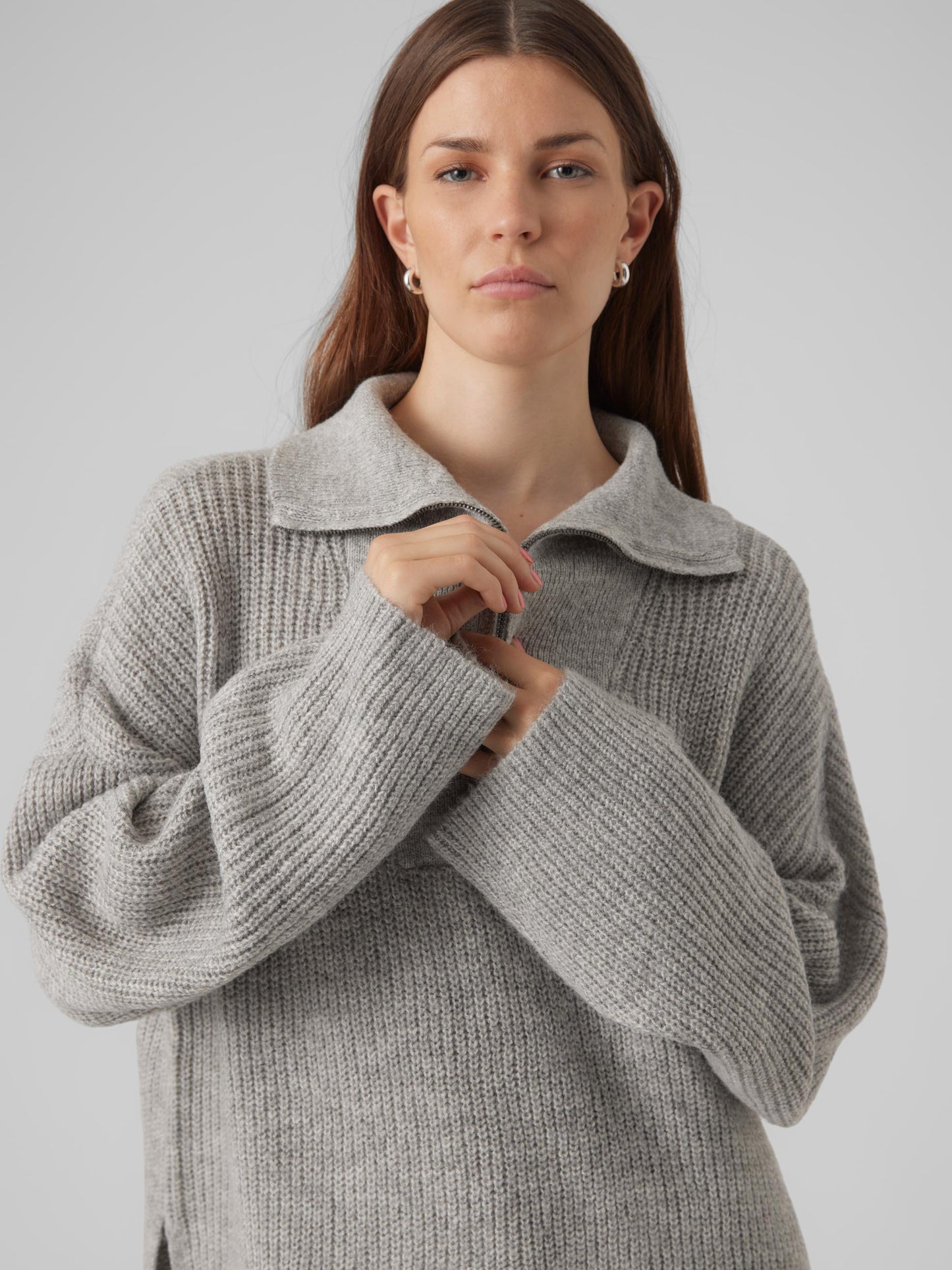 Vmpernilla Ls Highneck Zipper Pull Ga (Light Grey Me)