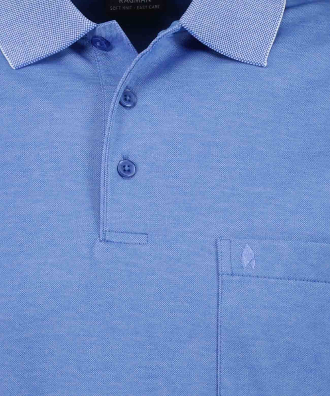Softknit-Polo mit Brusttasche, kurzarm (Blau)