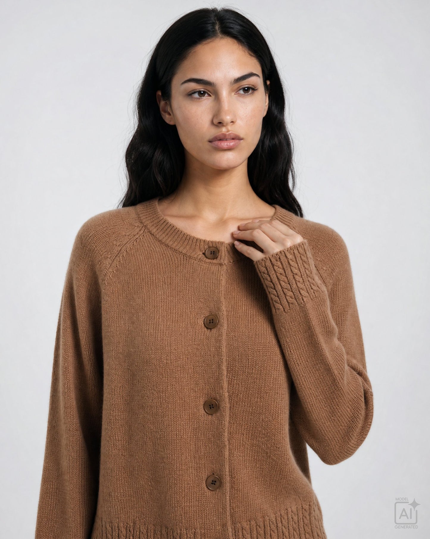 Raglan Cardigan Cable hem (Toffee)