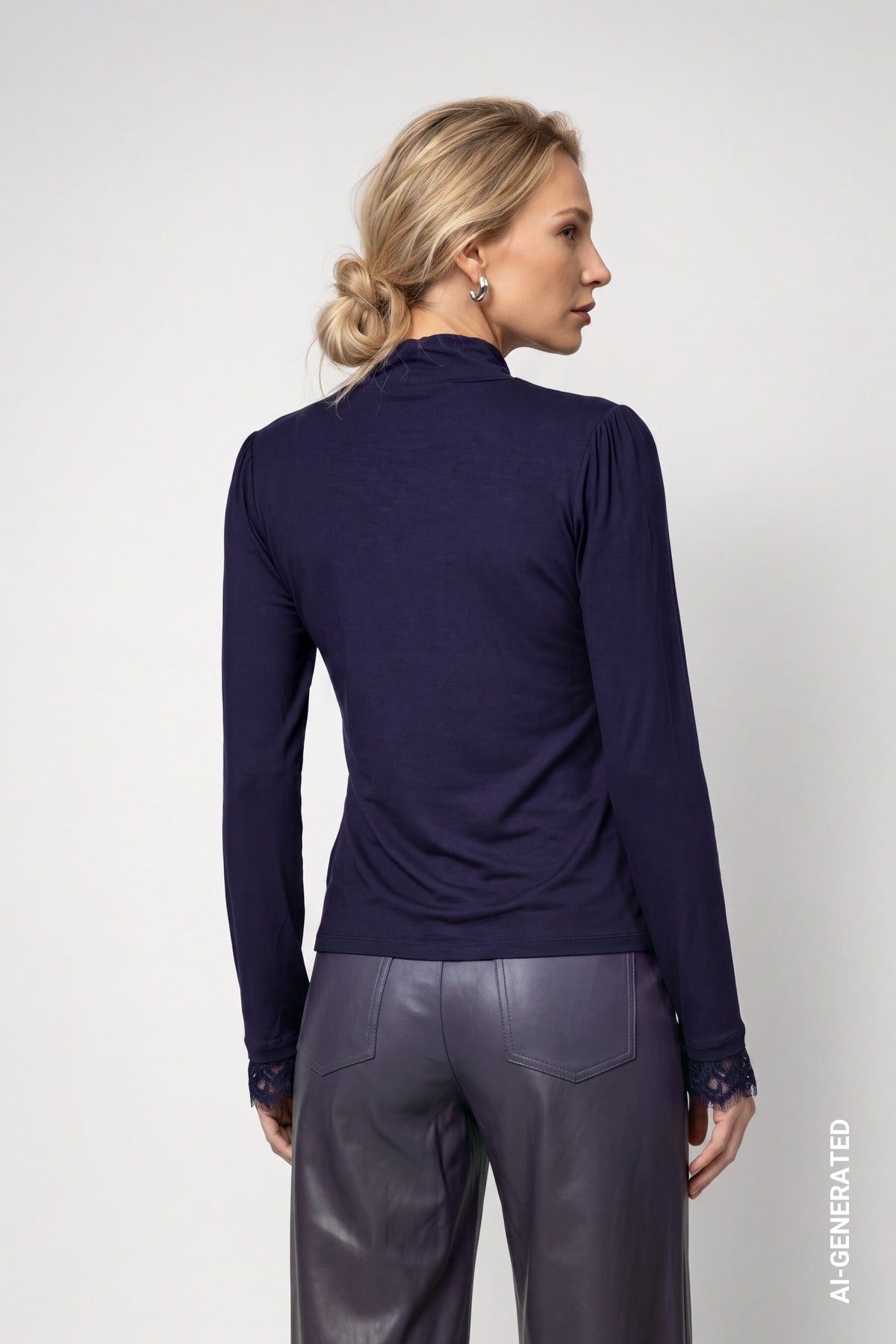 Rollkragenshirt mit Spitze (Dark Blue)