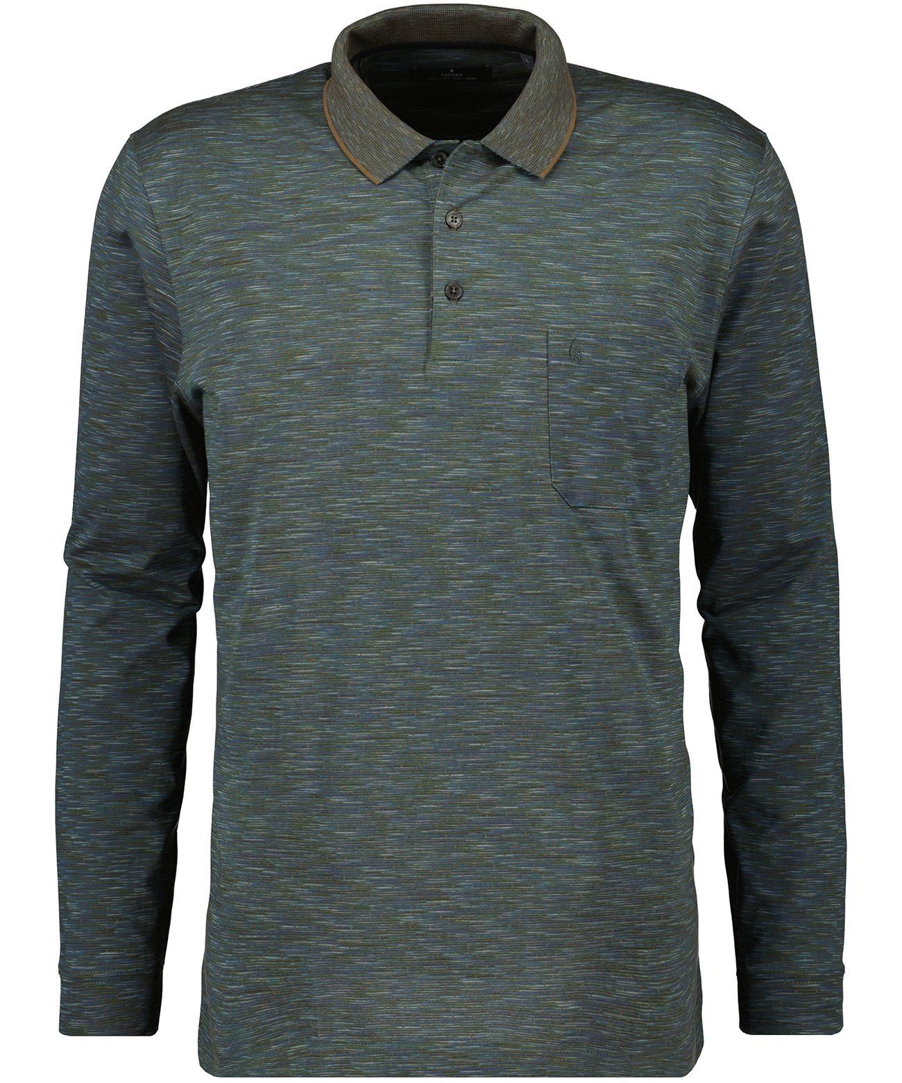 Softknit Jersey-Polo gestreift, Langarm (Dark Taupe)