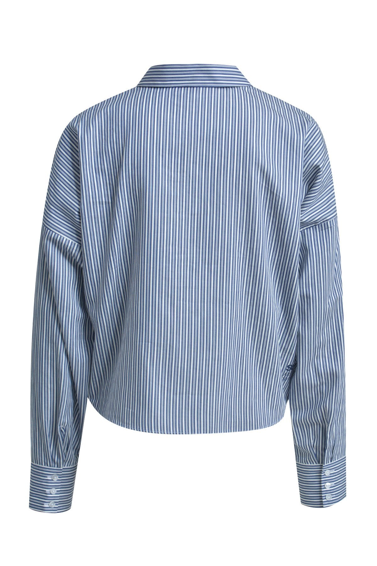 Striped Boxy Blouse with Ruffle Edge (Dark Denim Prin)